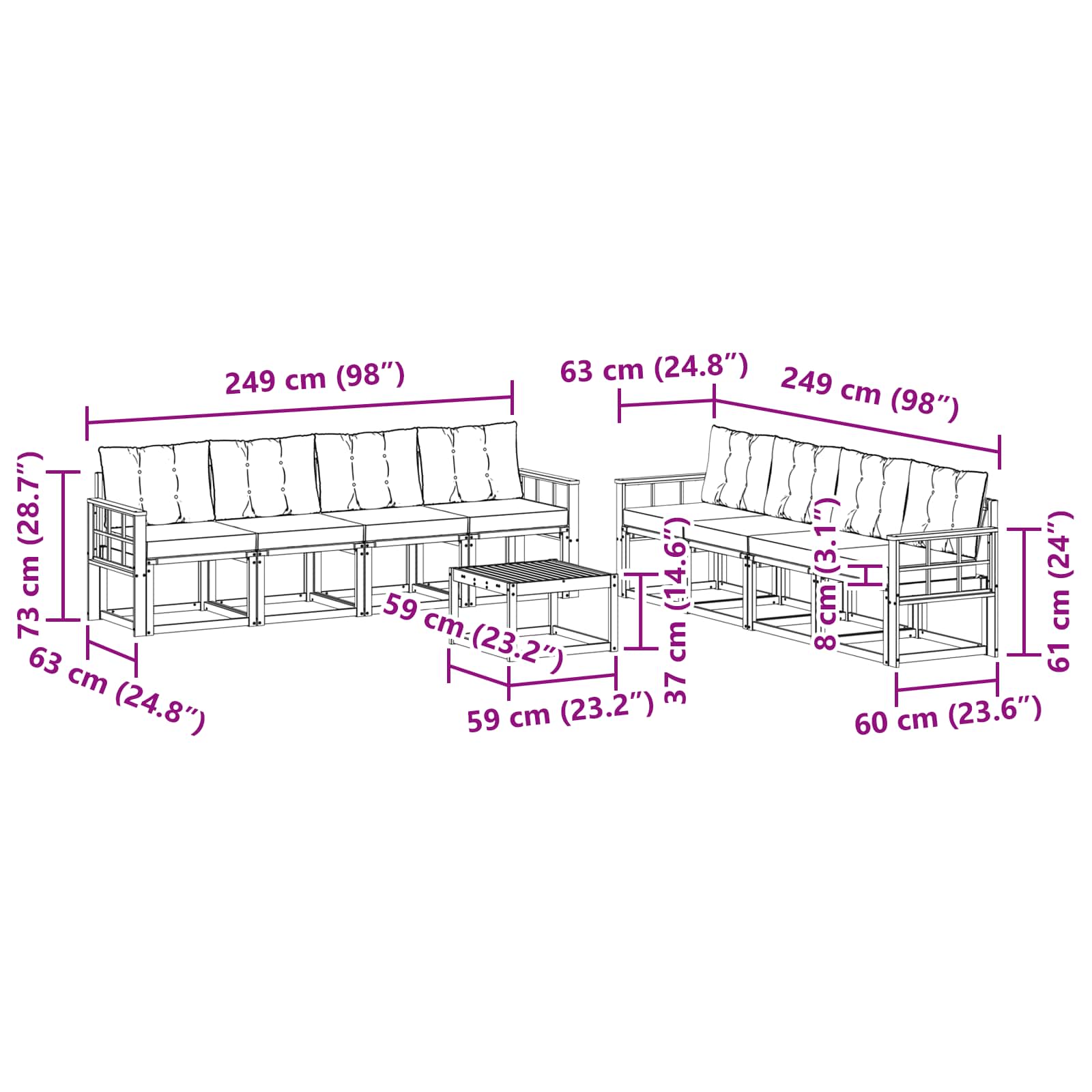 Set vanjskih sofa 9 kom. Prirodna i svijetlo siva
