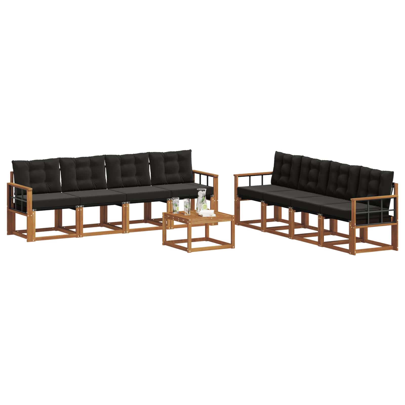 Set vanjskih sofa s jastukom 9 pcs Prirodna i crna