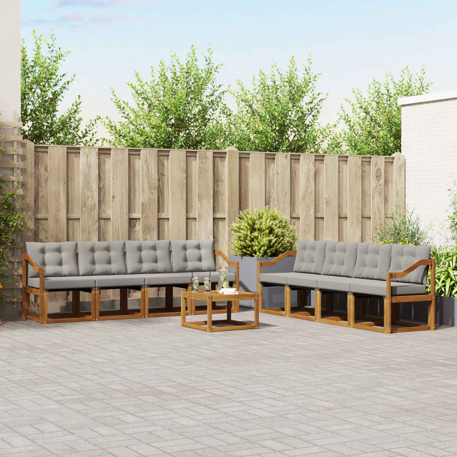 Set vanjskih sofa 9 kom. Prirodna i svijetlo siva