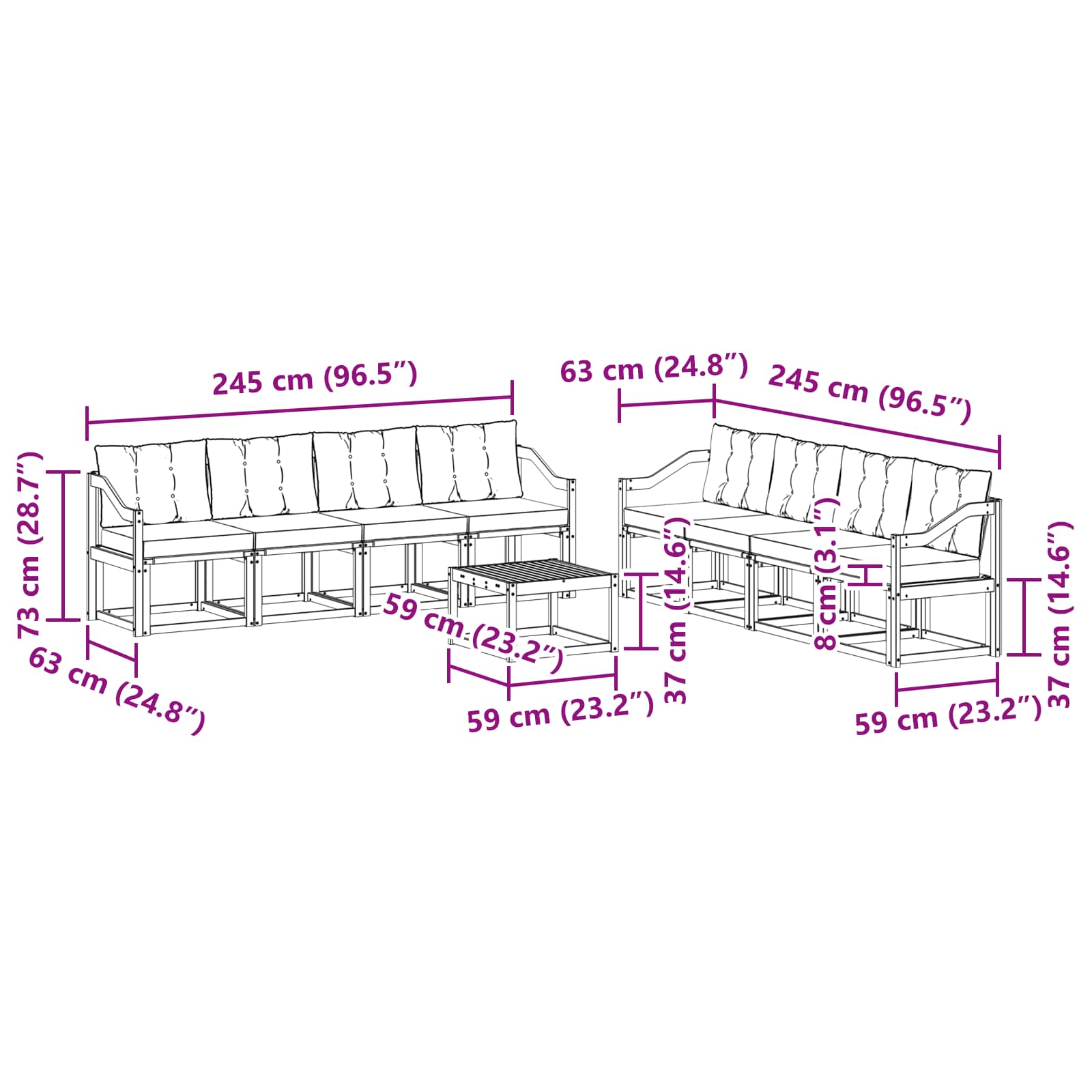 Set vanjskih sofa 9 kom. Prirodna i svijetlo siva