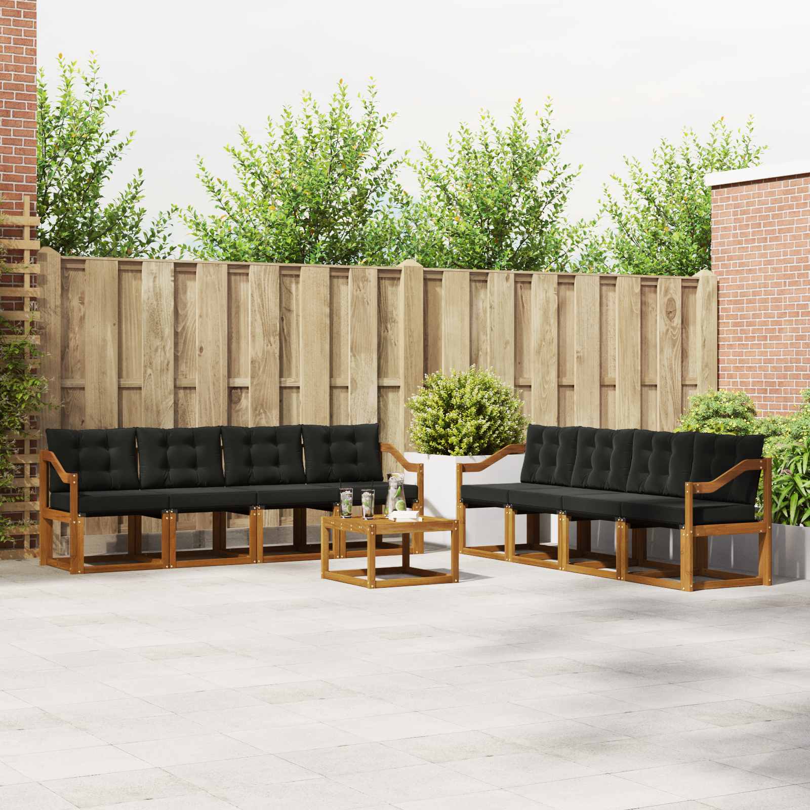 Set vanjskih sofa s jastukom 9 pcs Prirodna i crna