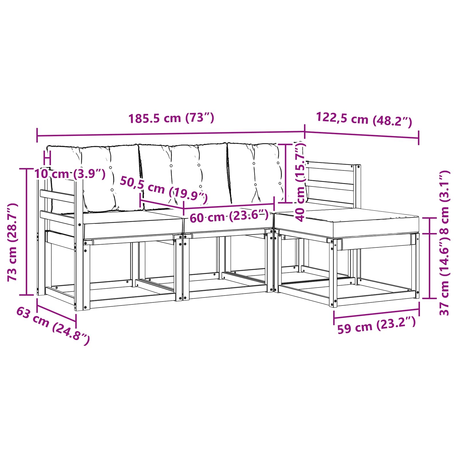 Set vanjskih sofa s jastukom 4 pcs Prirodna i crna