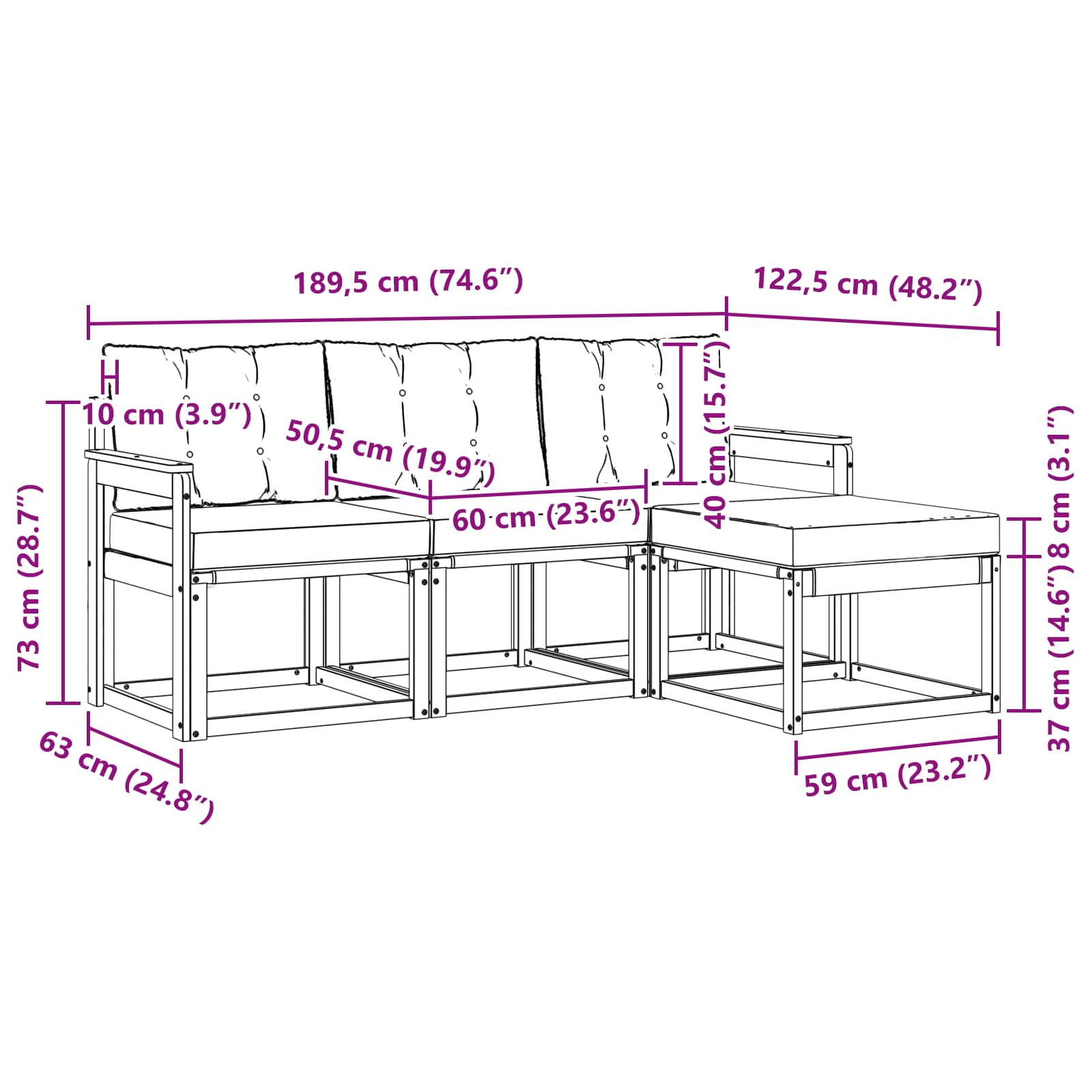 Set vanjskih sofa s jastukom 4 pcs Prirodna i krem