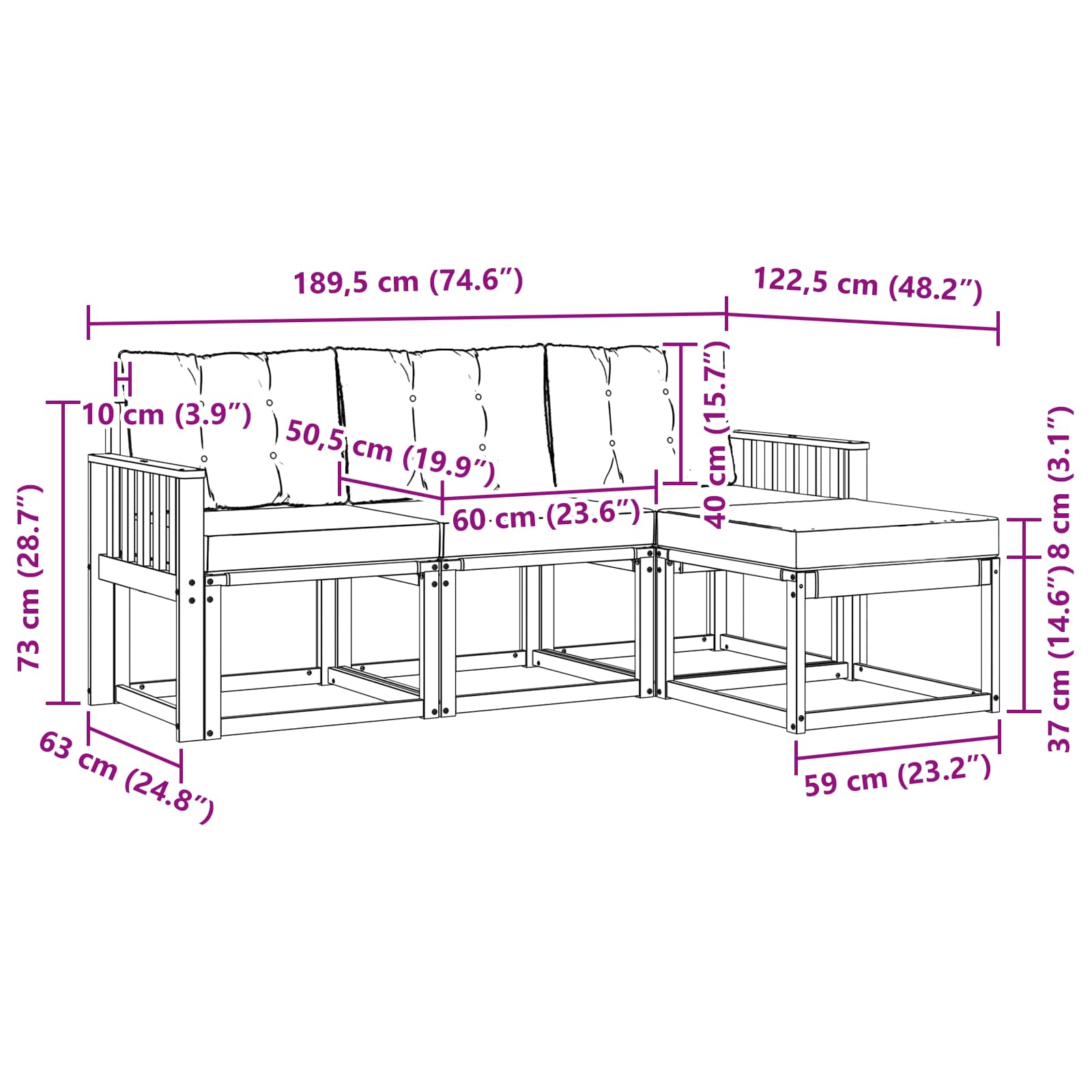 Set vanjskih sofa s jastukom 4 pcs Prirodna i svijetlo siva