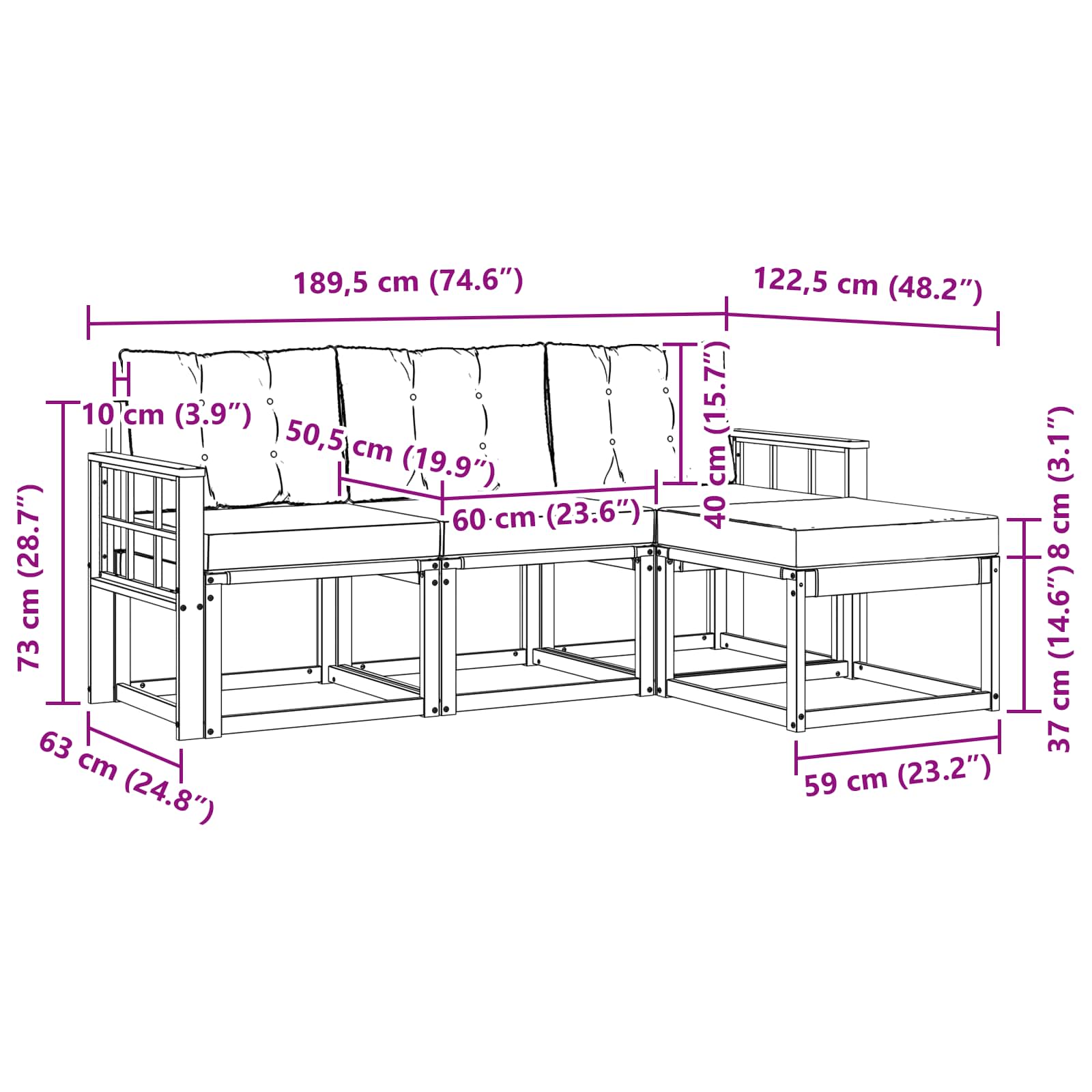 Set vanjskih sofa s jastukom 4 pcs Prirodna i crna