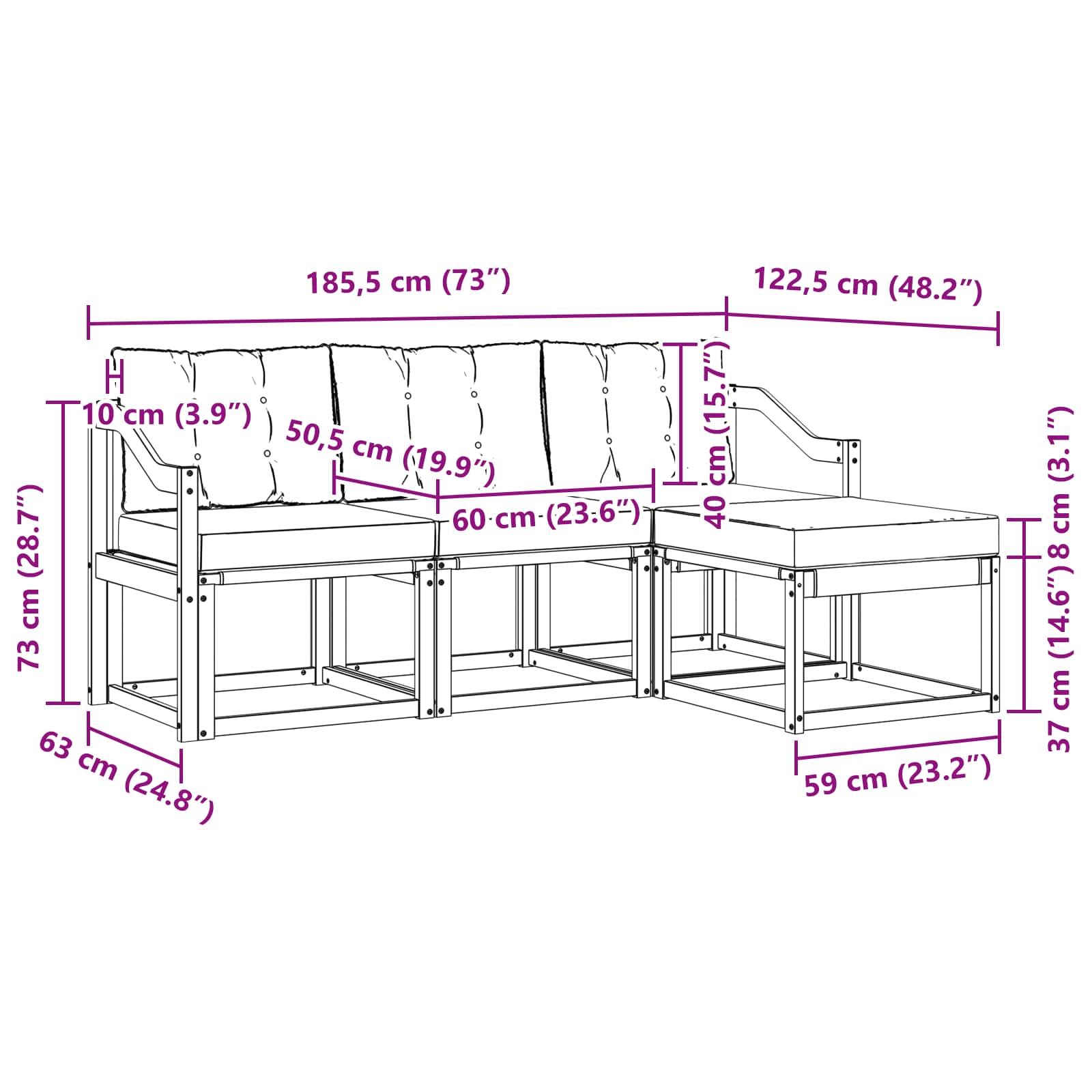 Set vanjskih sofa s jastukom 4 pcs Prirodna i crna