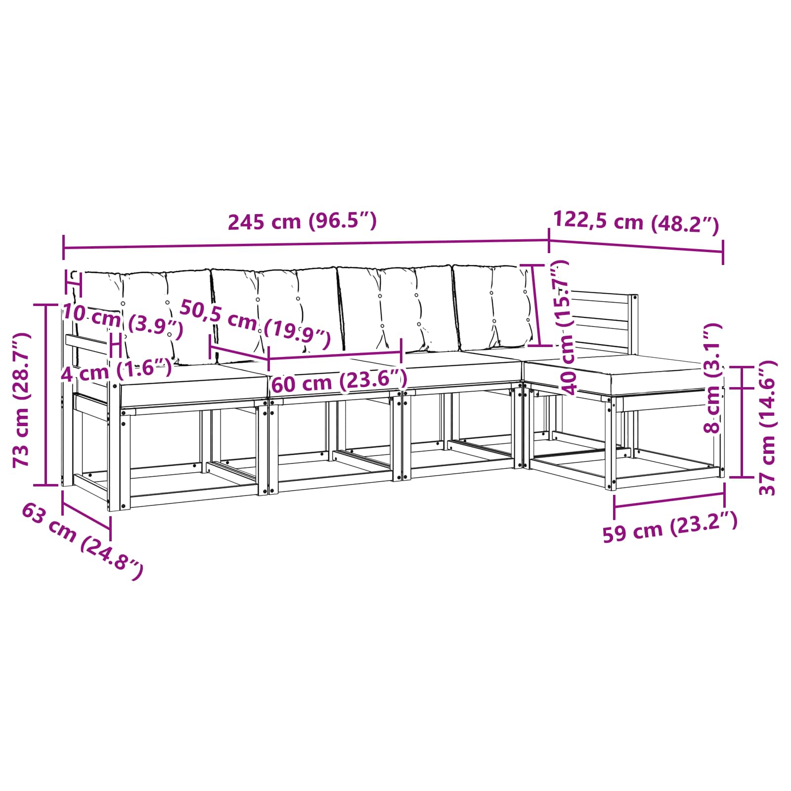 Set vanjskih sofa s jastukom 5 pcs Prirodna i crna