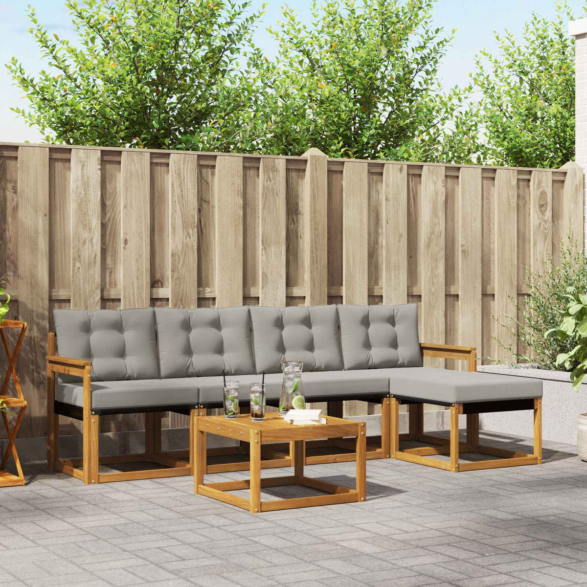 Set vanjskih sofa 6 kom. Prirodna i svjetlosiva