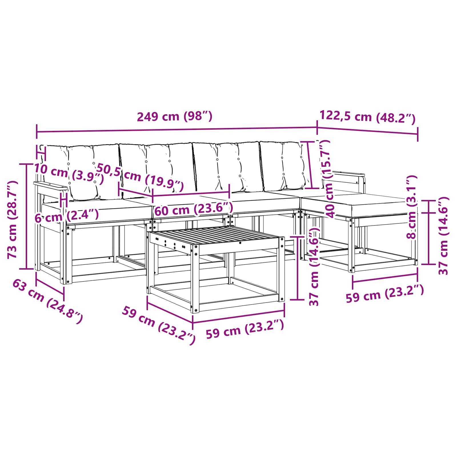 Set vanjskih sofa s jastukom 6 pcs Prirodna i crna