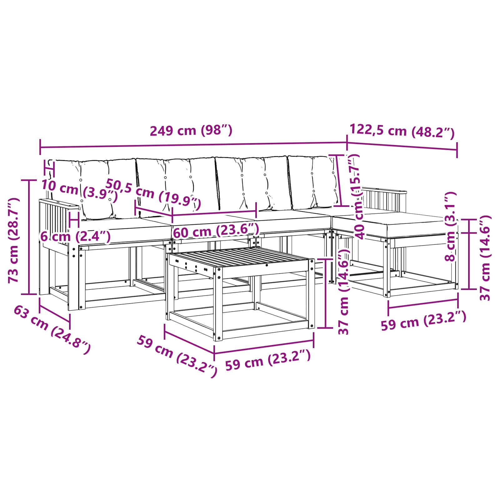 Set vanjskih sofa 6 kom. Prirodna i svjetlosiva