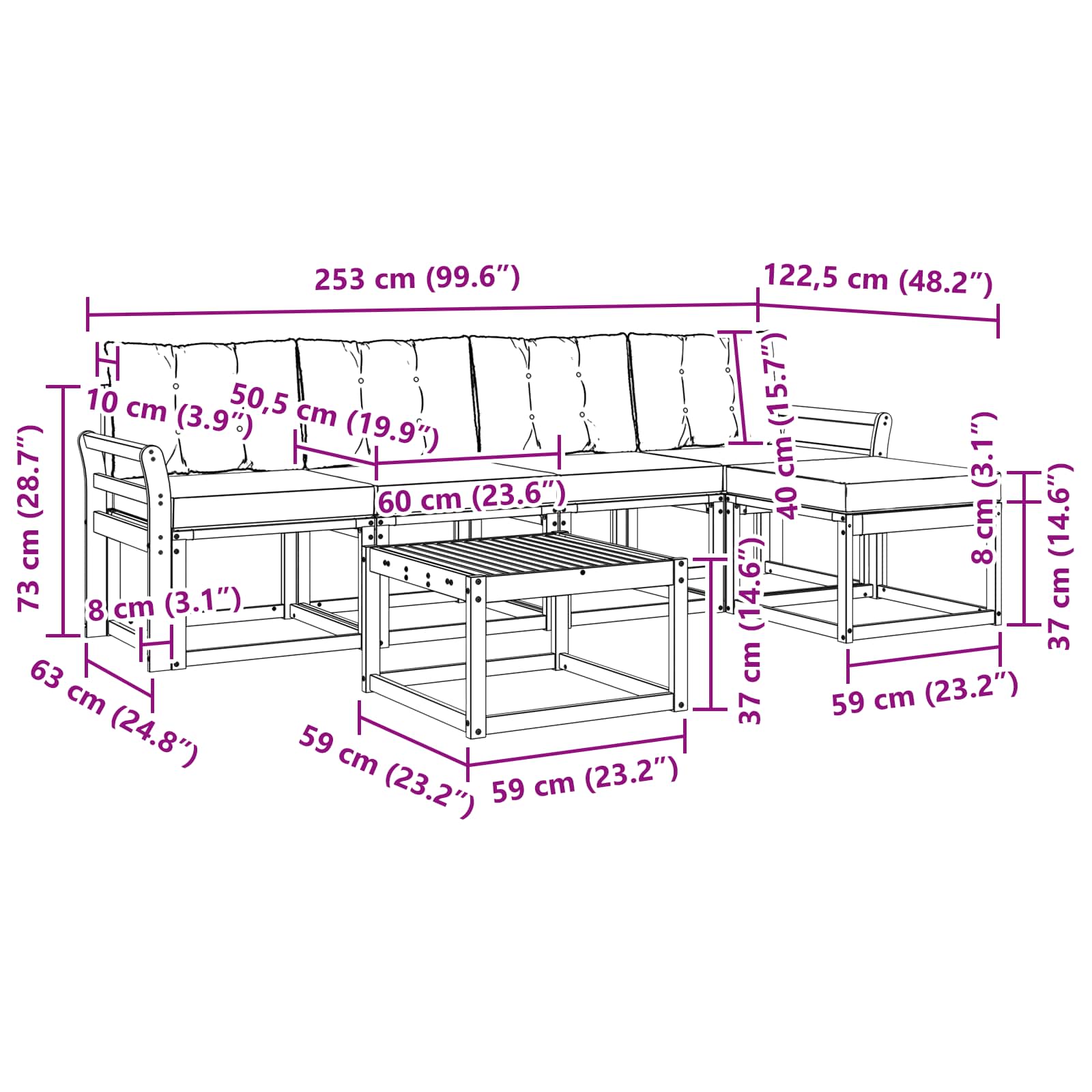 Set vanjskih sofa 6 kom. Prirodna i krem