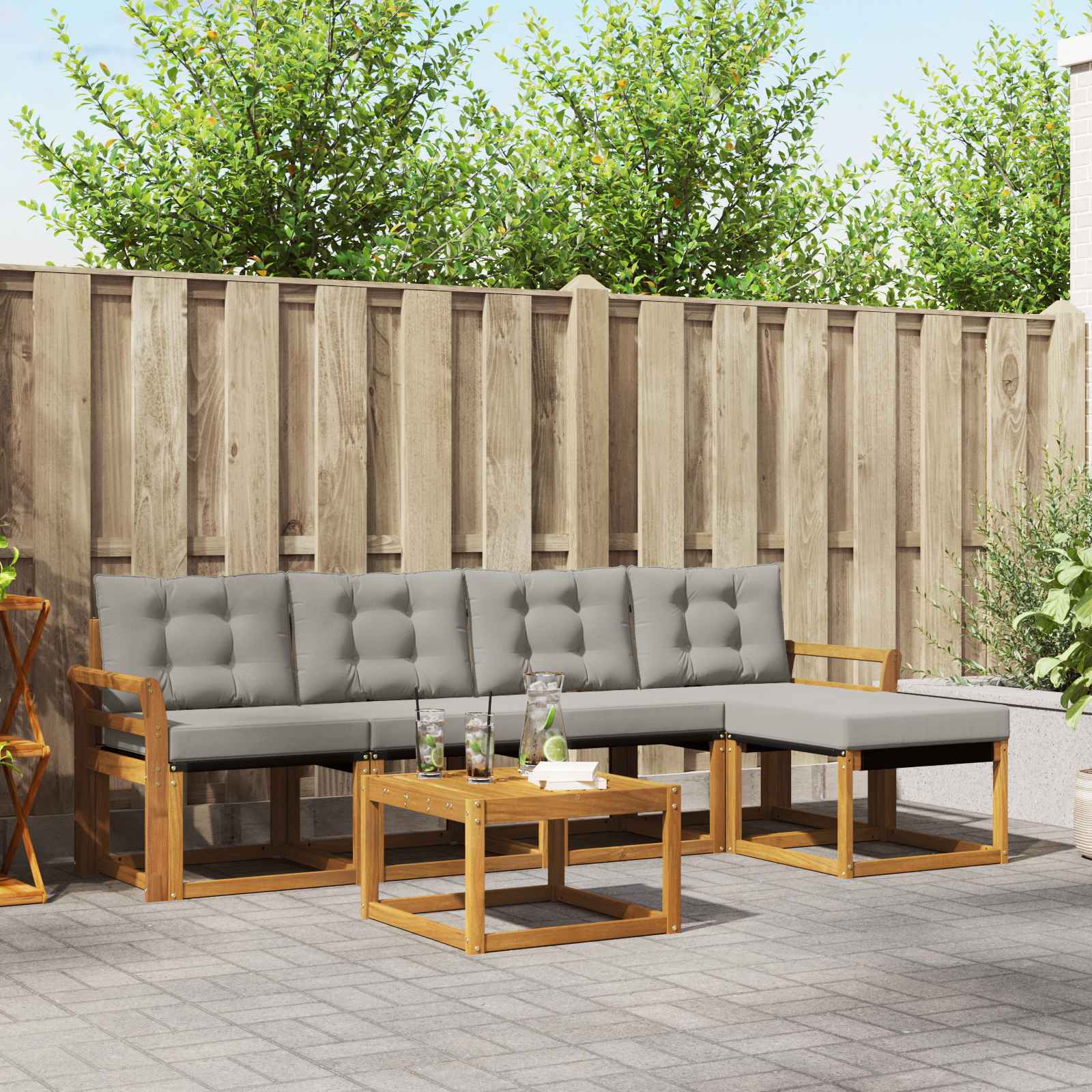 Set vanjskih sofa 6 kom. Prirodna i svjetlosiva
