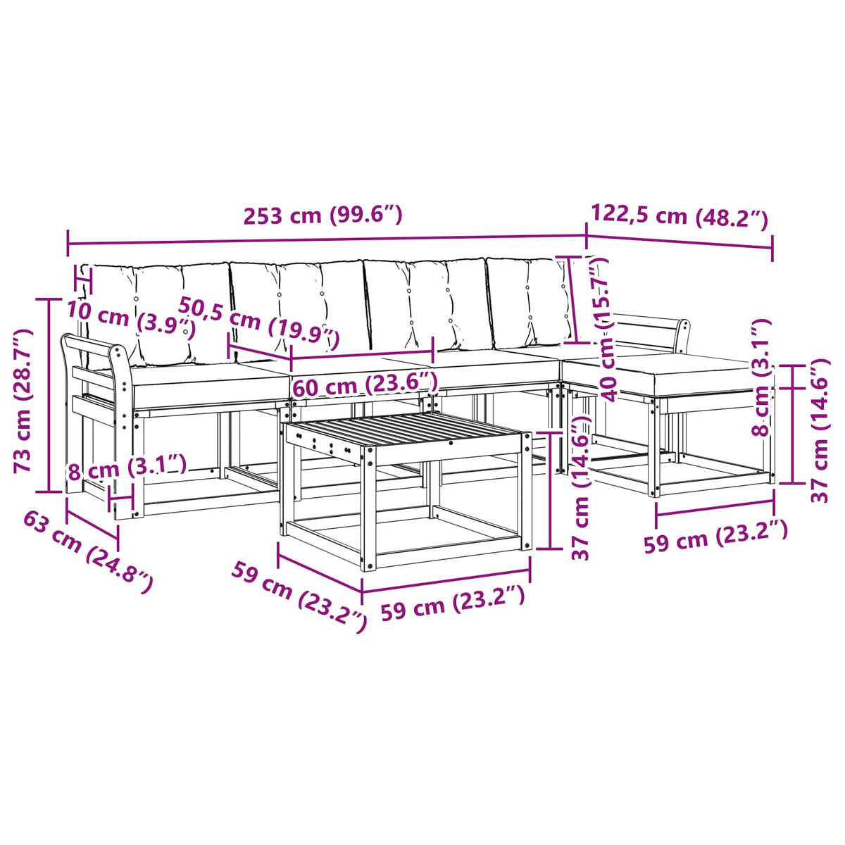 Set vanjskih sofa 6 kom. Prirodna i svjetlosiva