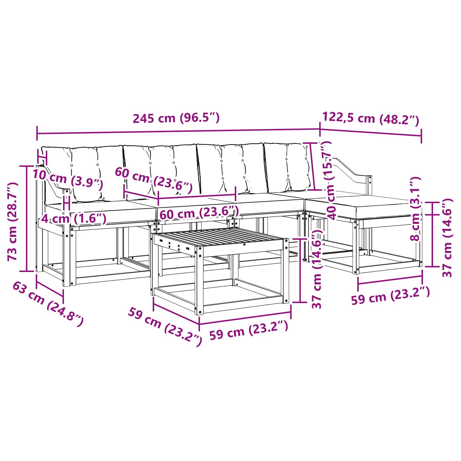 Set vanjskih sofa 6 kom. Prirodna i krem