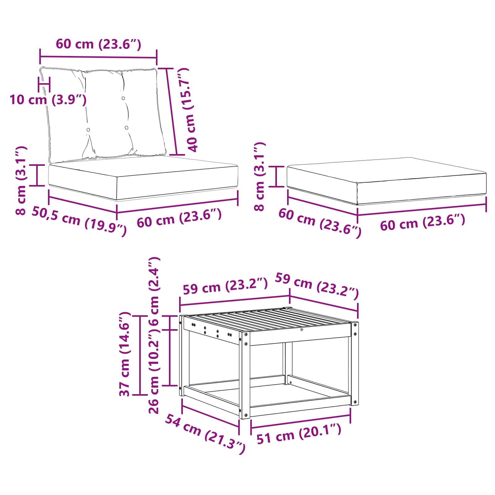 Set vanjskih sofa 6 kom. Prirodna i krem