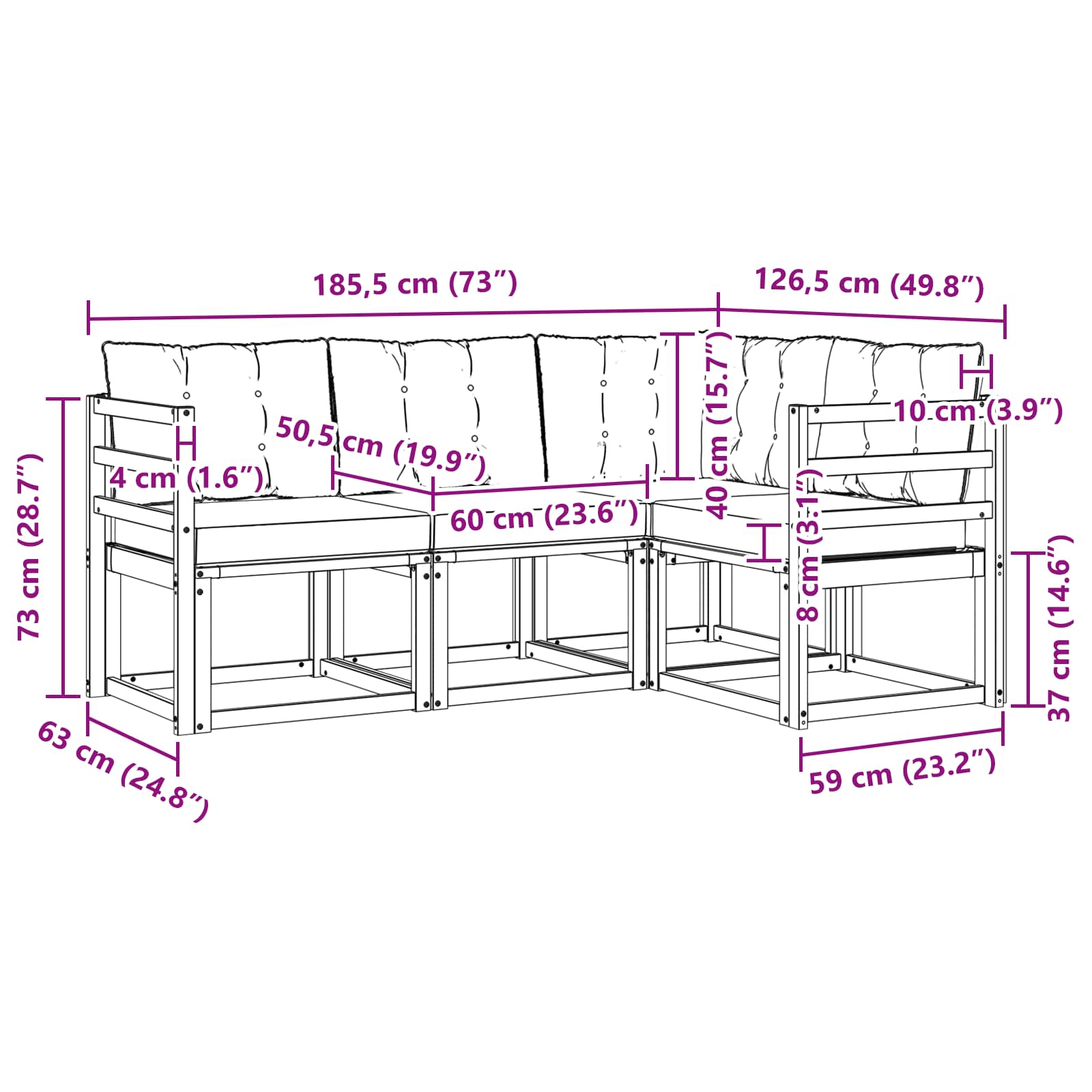 Set vanjskih sofa s jastukom 4 pcs Prirodna i svijetlo siva