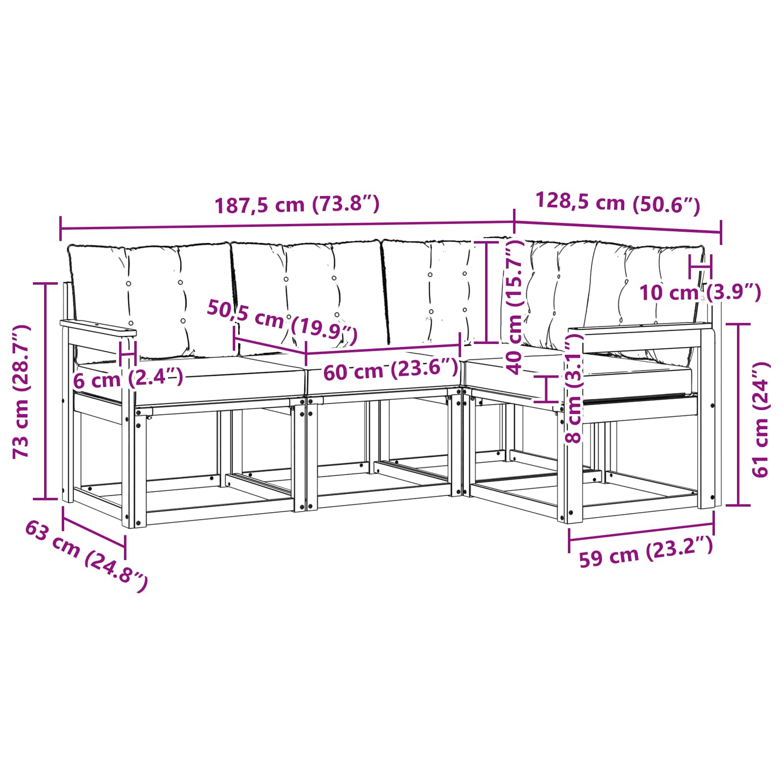 Set vanjskih sofa s jastukom 4 pcs Prirodna i bež