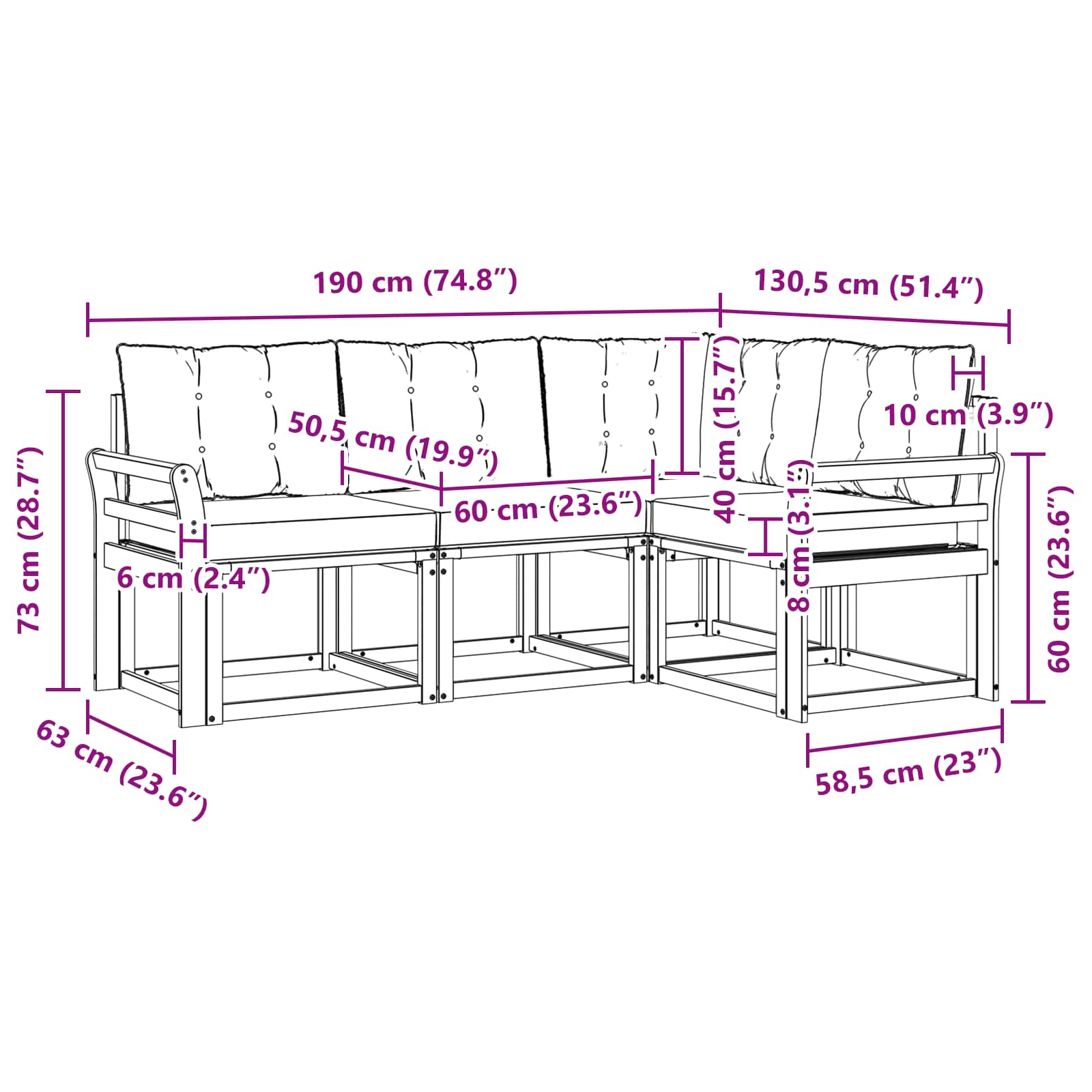 Set vanjskih sofa s jastukom 4 pcs Prirodna i crna