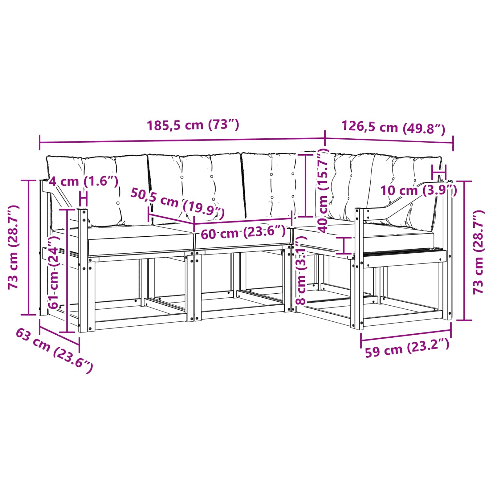 Set vanjskih sofa s jastukom 4 pcs Prirodna i crna