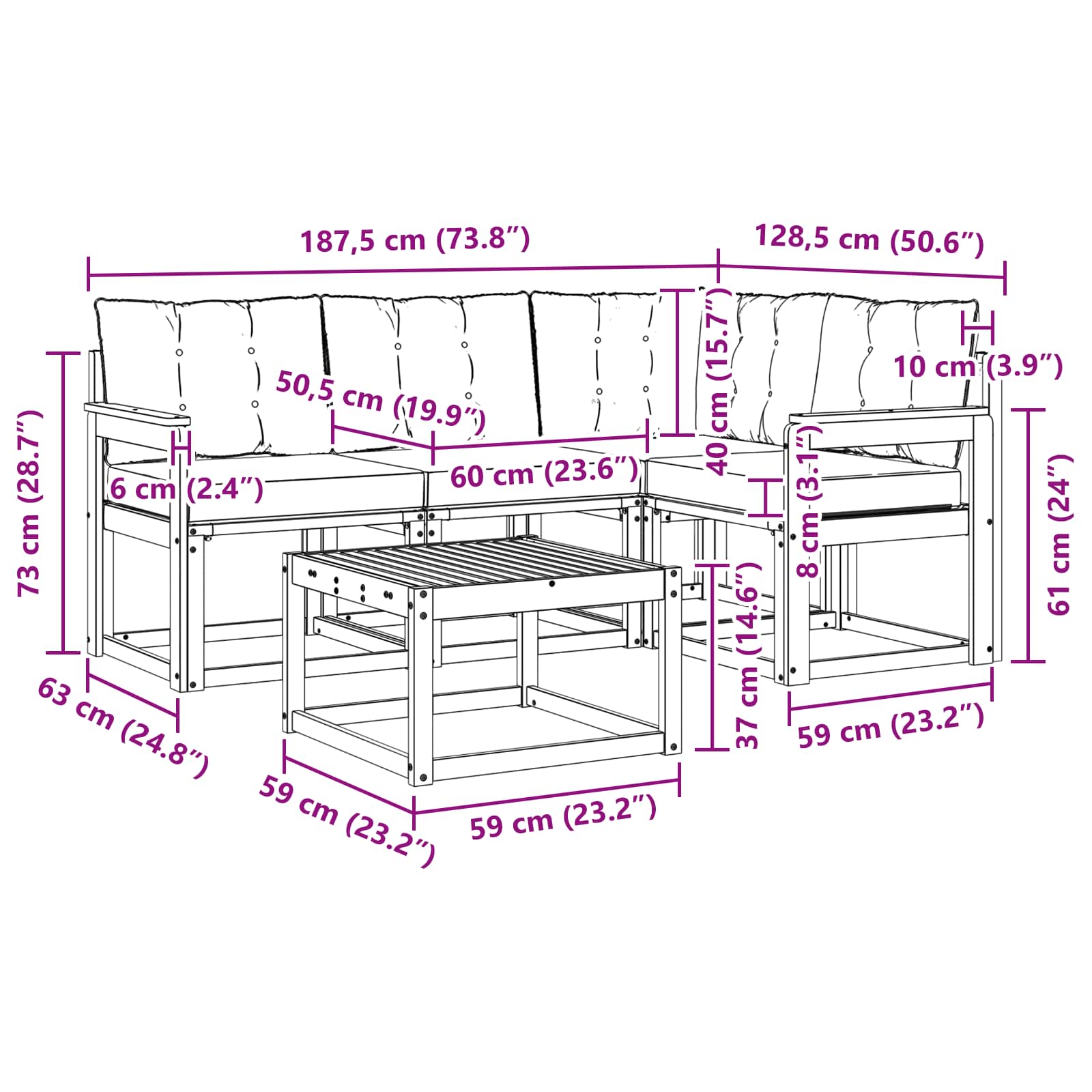 Set vanjskih sofa 5 kom. Prirodna i bež