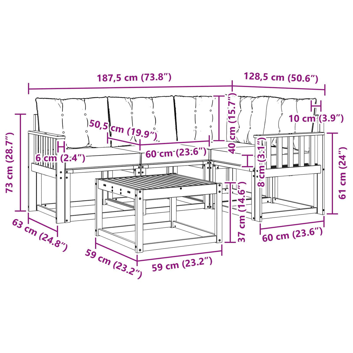 Set vanjskih sofa 5 kom. Prirodna i krem