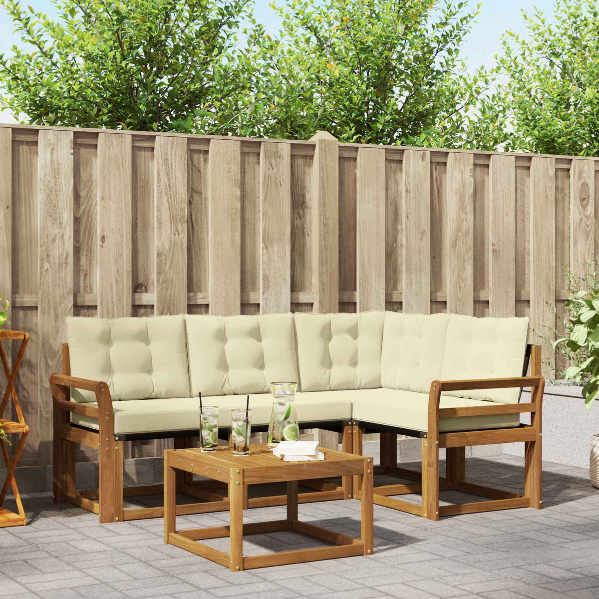 Set vanjskih sofa 5 kom. Prirodna i krem