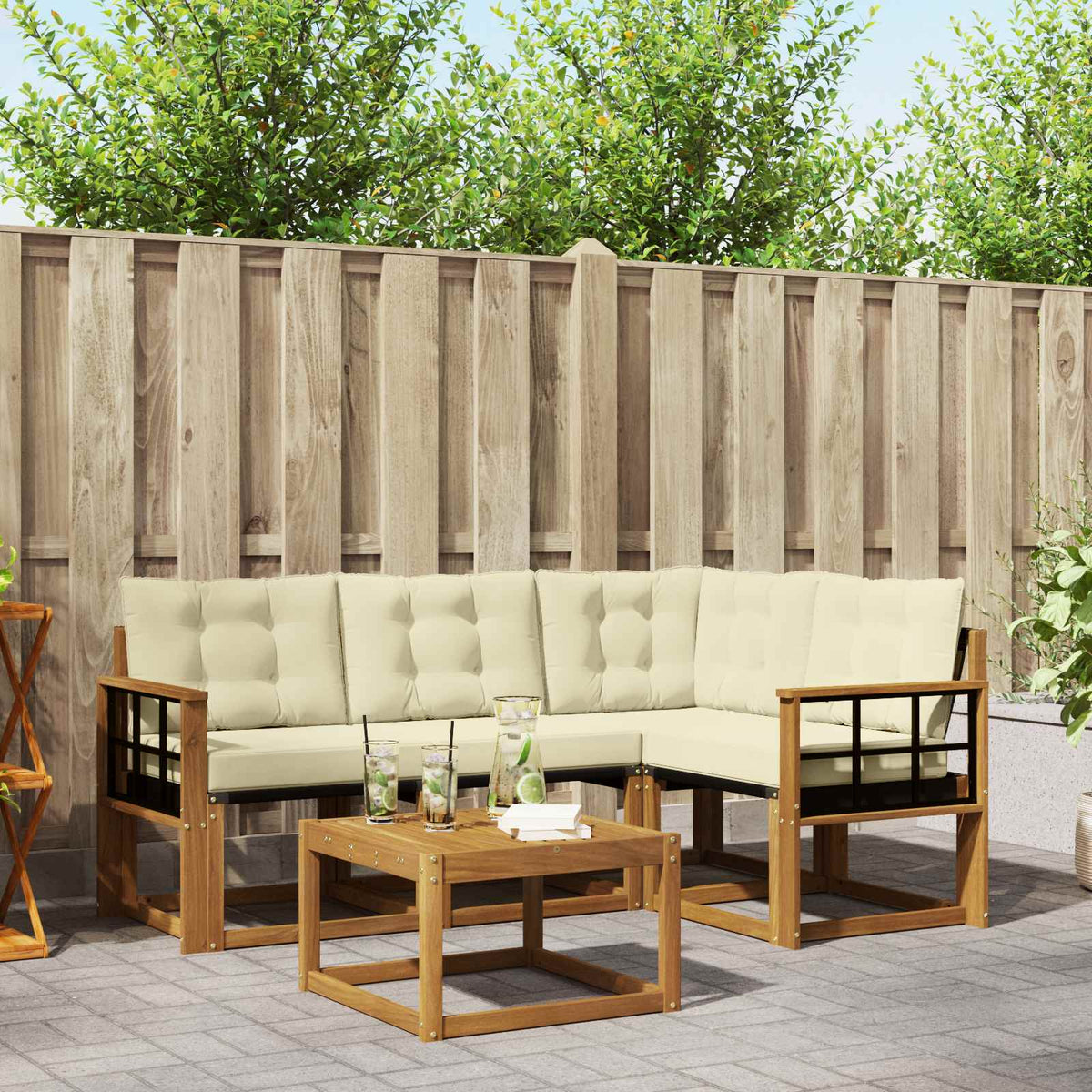 Set vanjskih sofa 5 kom. Prirodna i krem