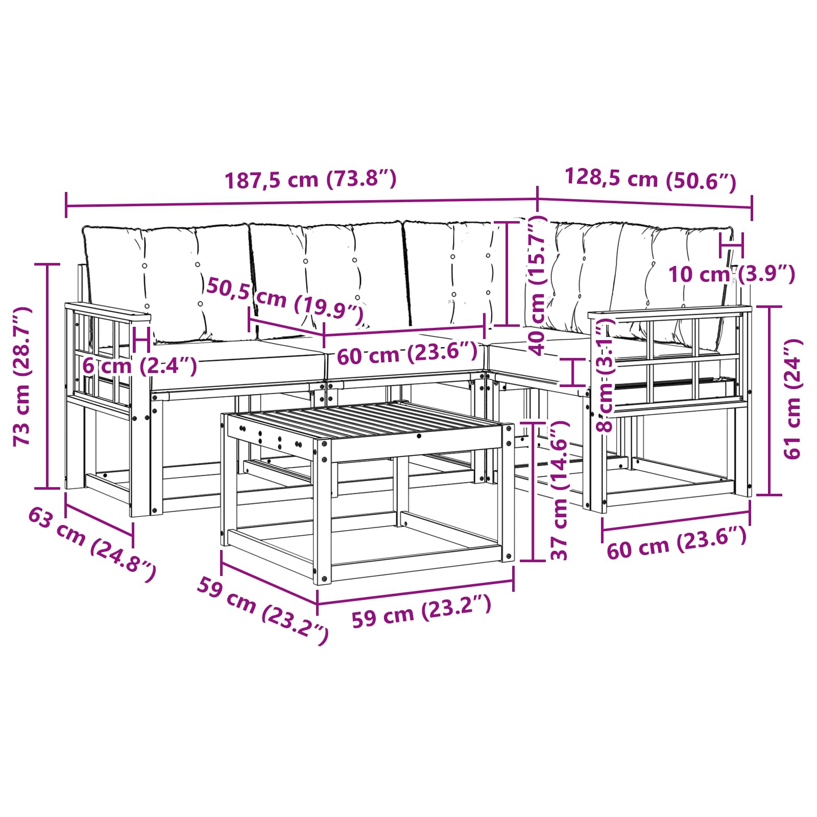 Set vanjskih sofa s jastukom 5 pcs Prirodna i crna