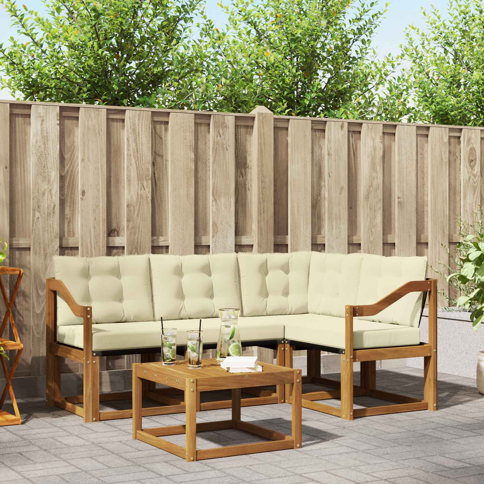 Set vanjskih sofa 5 kom. Prirodna i krem