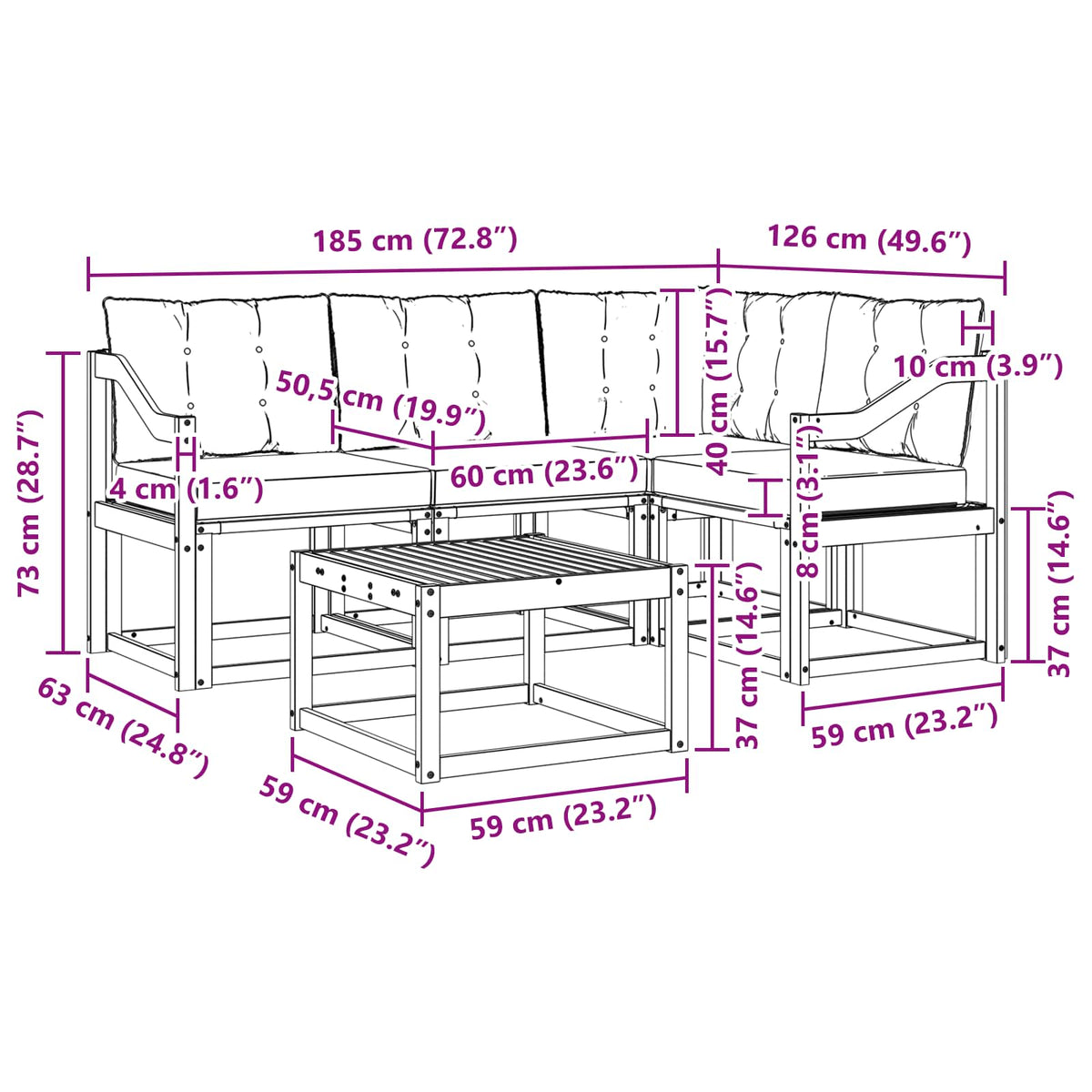 Set vanjskih sofa 5 kom. Prirodna i bež