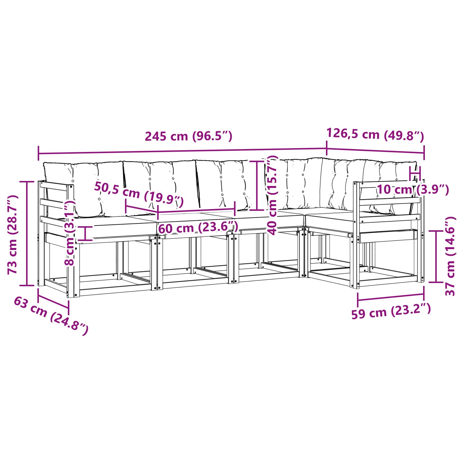 Set vanjskih sofa s jastukom 5 pcs Prirodna i crna
