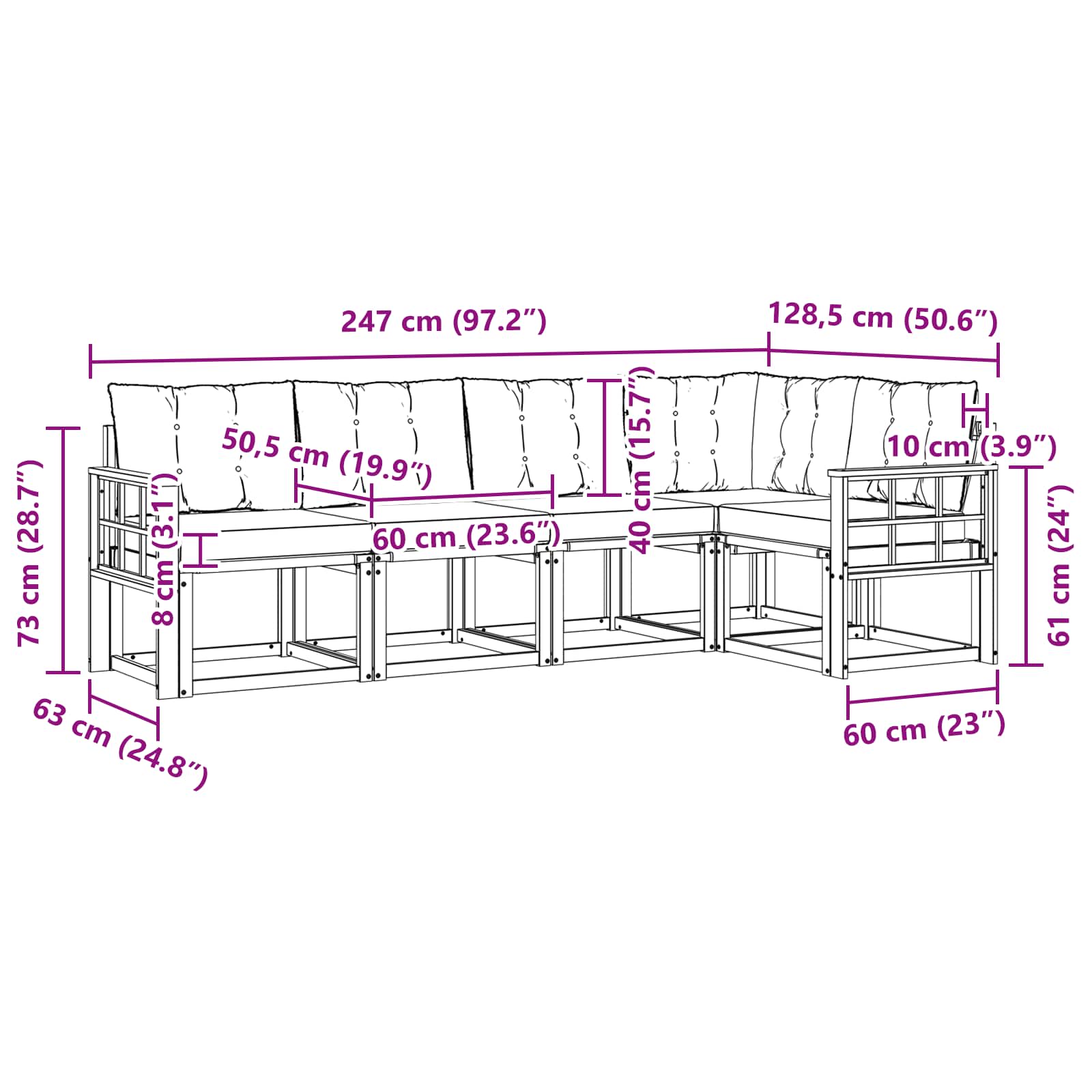 Set vanjskih sofa s jastukom 5 pcs Prirodna i crna