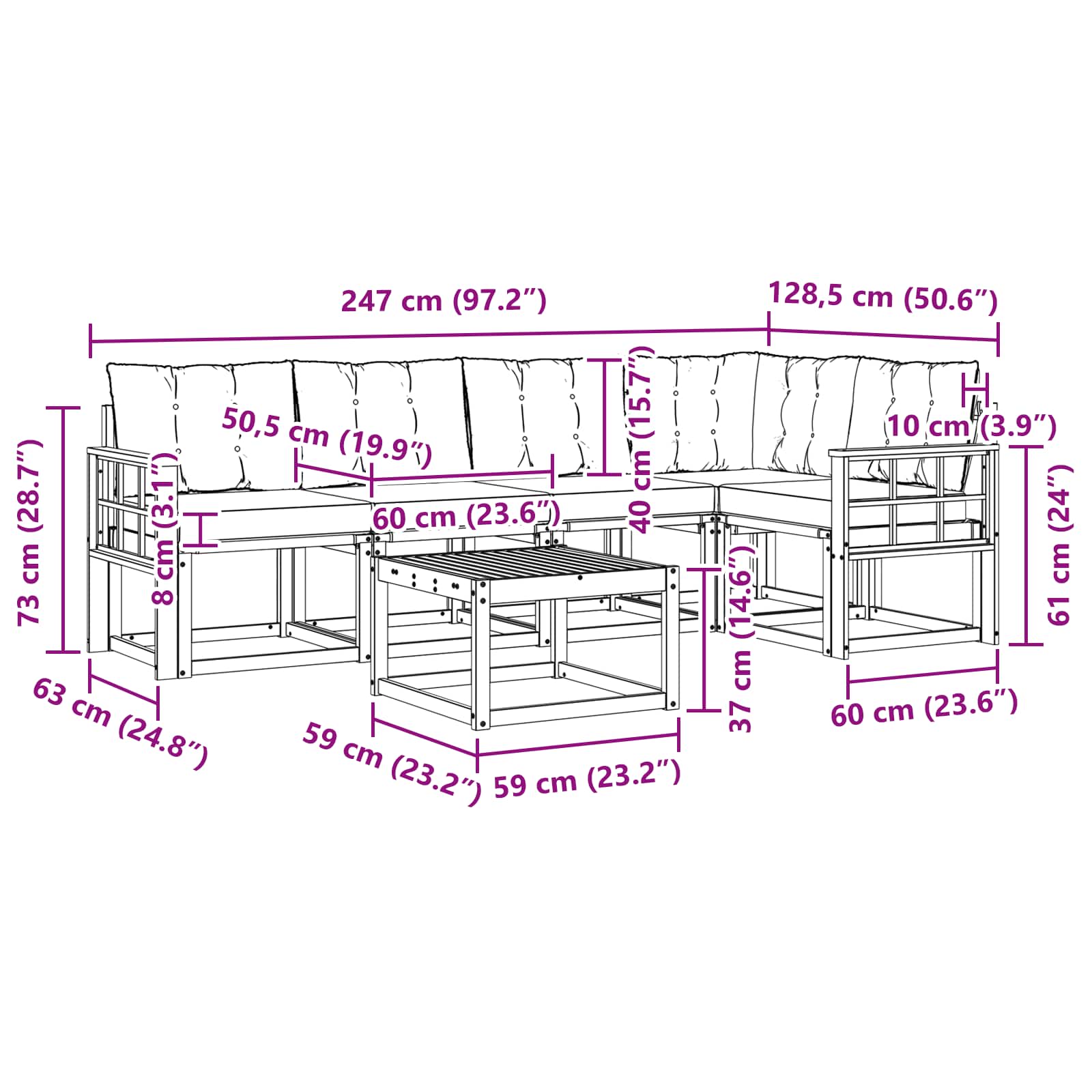Set vanjskih sofa s jastukom 6 pcs Prirodna i crna