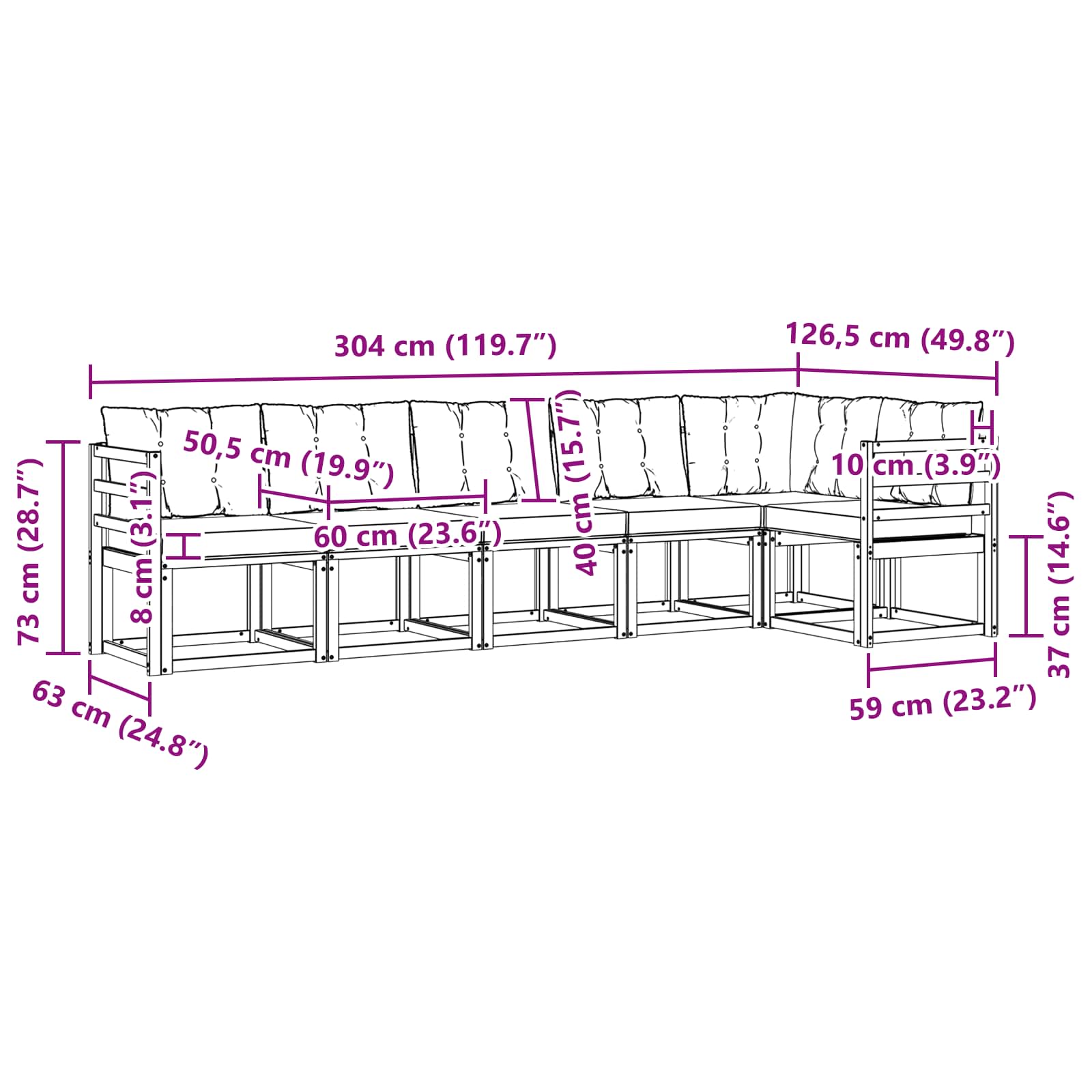 Set vanjskih sofa s jastukom 6 pcs Prirodna i crna