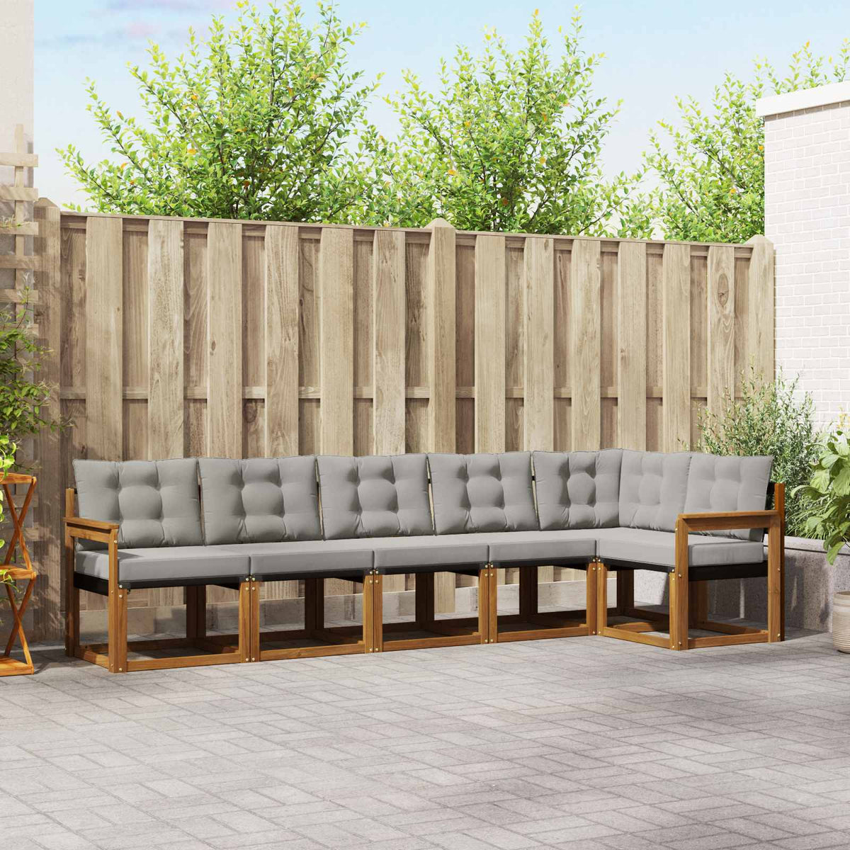 Set vanjskih sofa 6 kom. Prirodna i svijetlo siva Smeđa 306 x 128,5 x 73 cm