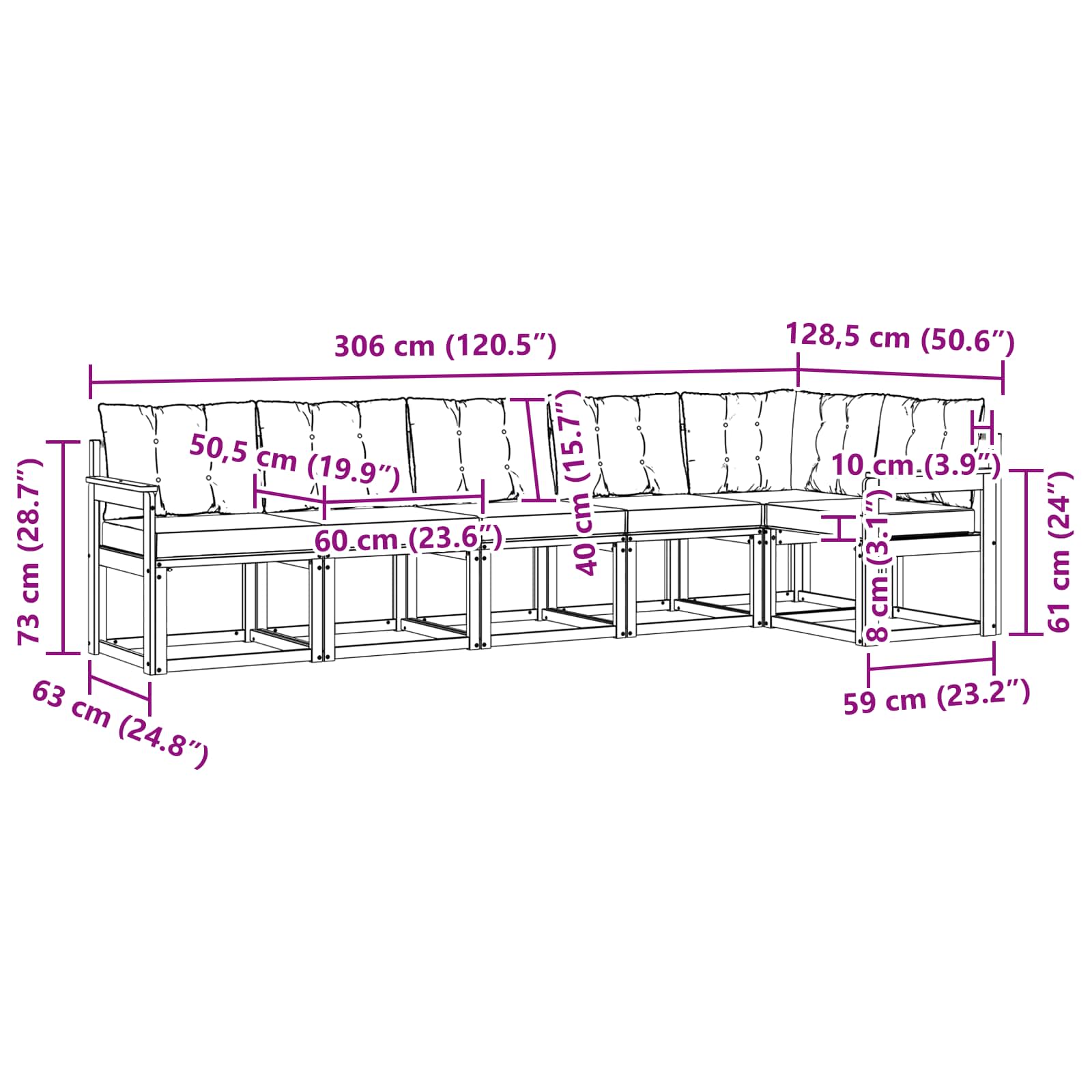 Set vanjskih sofa s jastukom 6 pcs Prirodna i crna