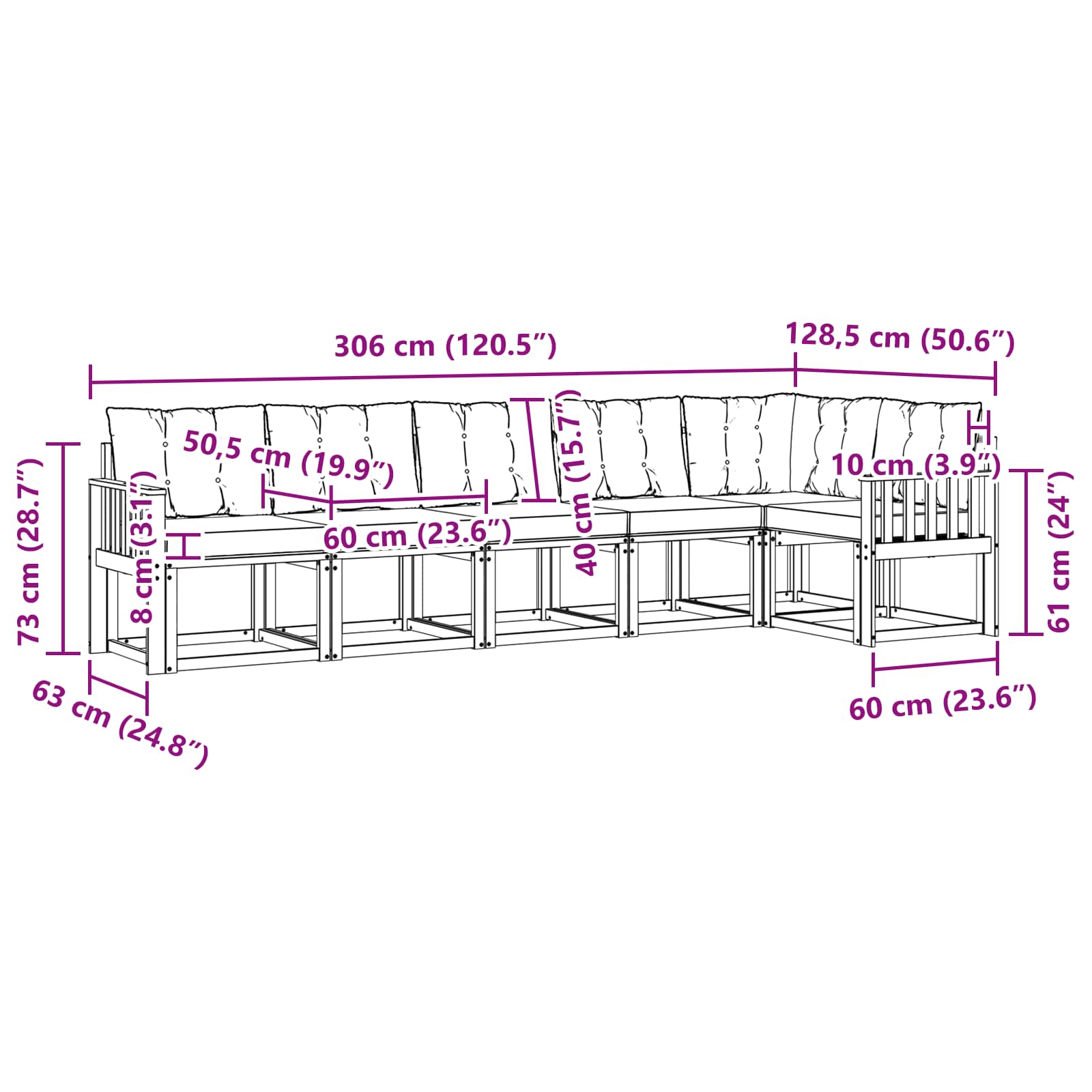 Set vanjskih sofa s jastukom 6 pcs Prirodna i crna