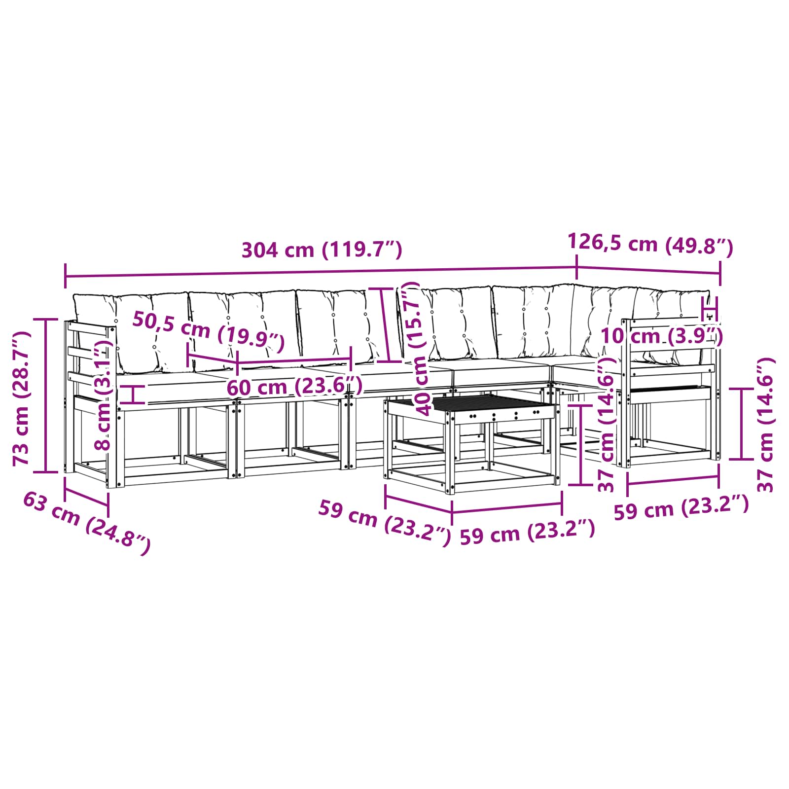 Set vanjskih sofa s jastukom 7 pcs Prirodna i crna