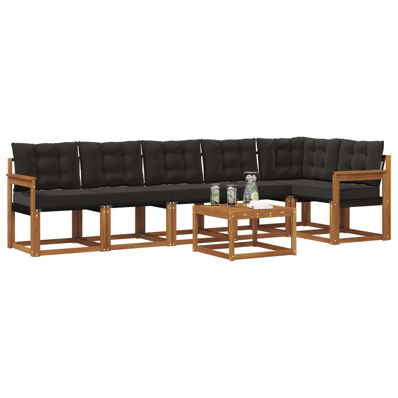 Set vanjskih sofa s jastukom 7 pcs Prirodna i crna