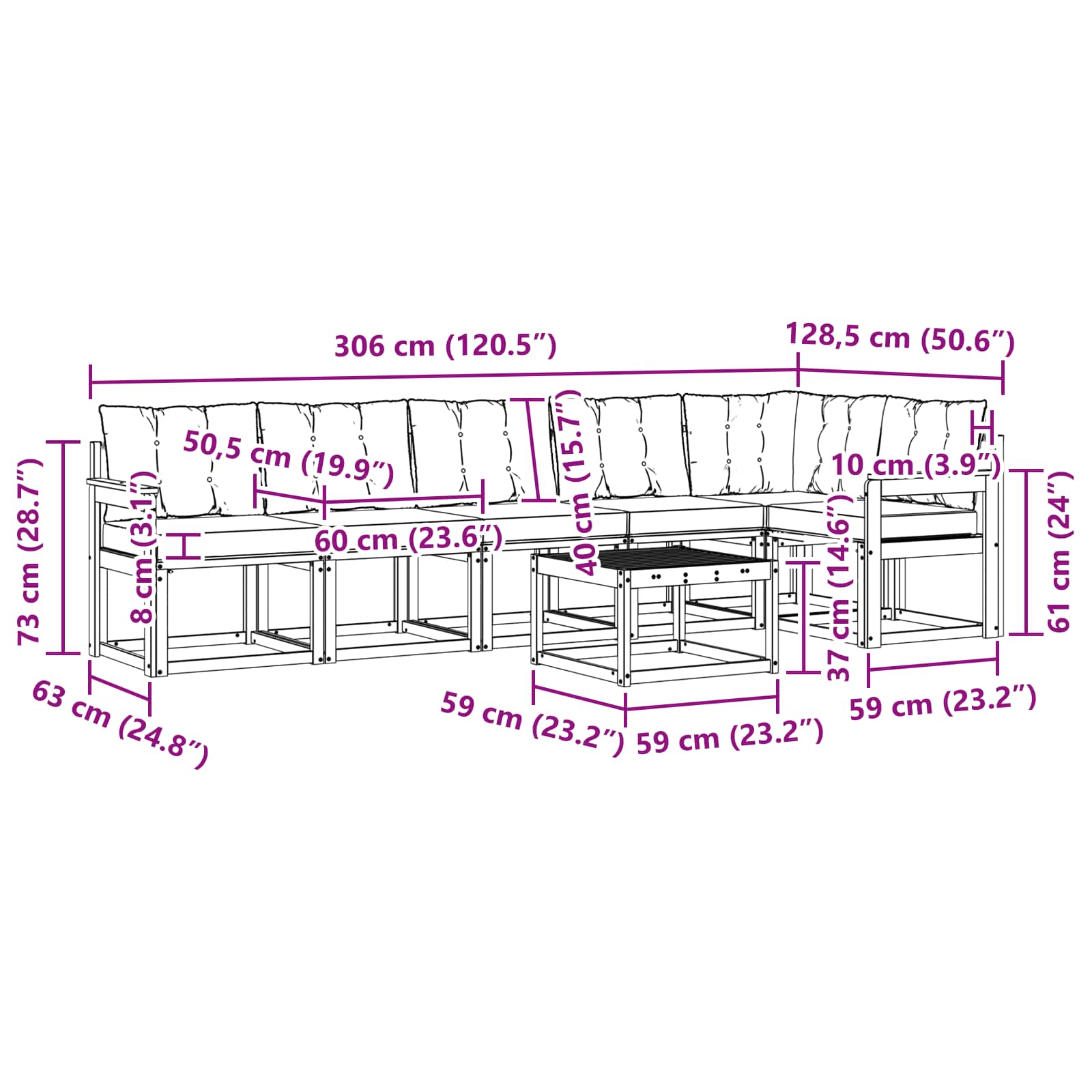 Set vanjskih sofa s jastukom 7 pcs Prirodna i crna