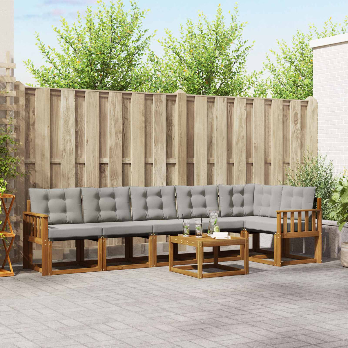 Set vanjskih sofa 7 kom. Prirodna i svijetlo siva