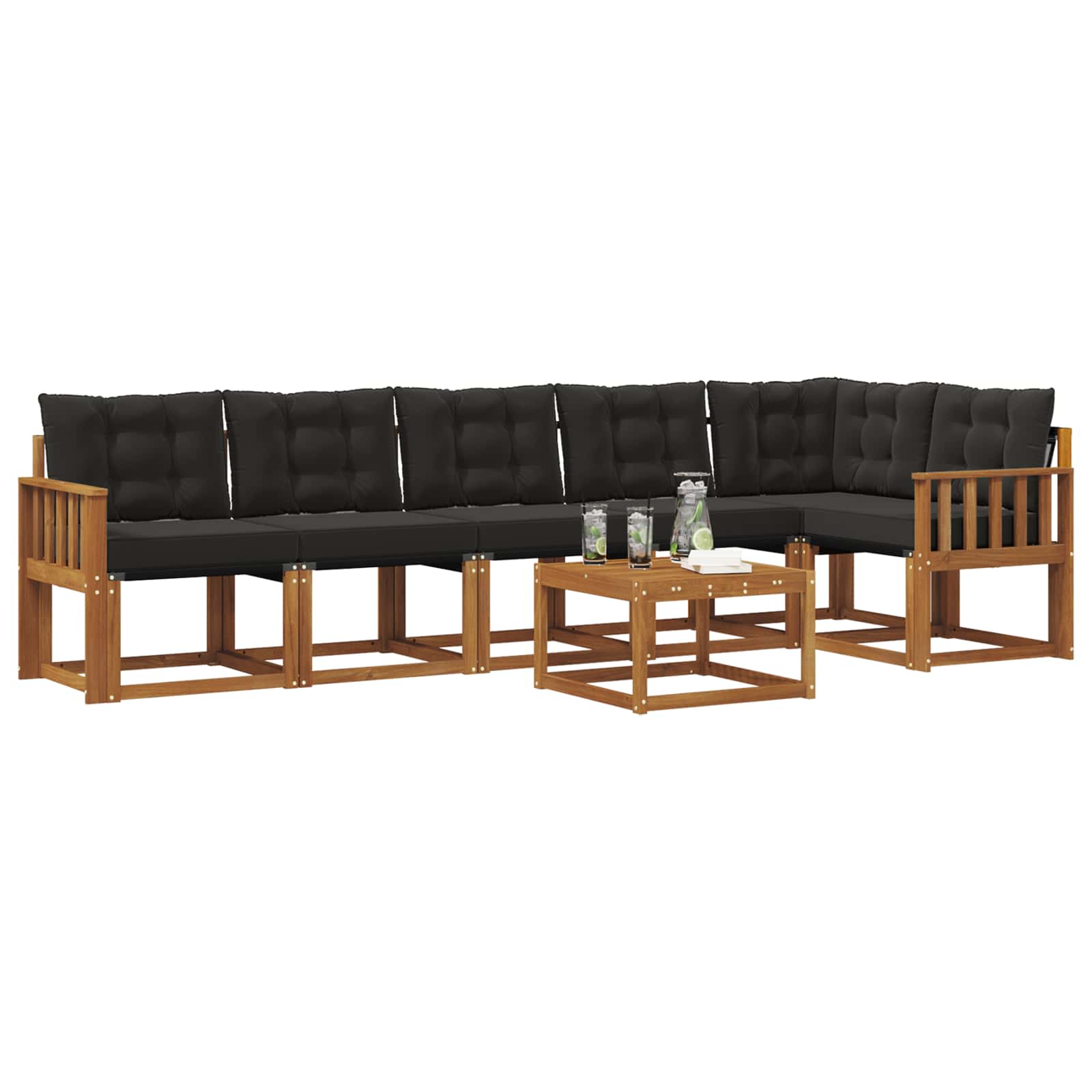 Set vanjskih sofa 7 kom. Prirodna i crna