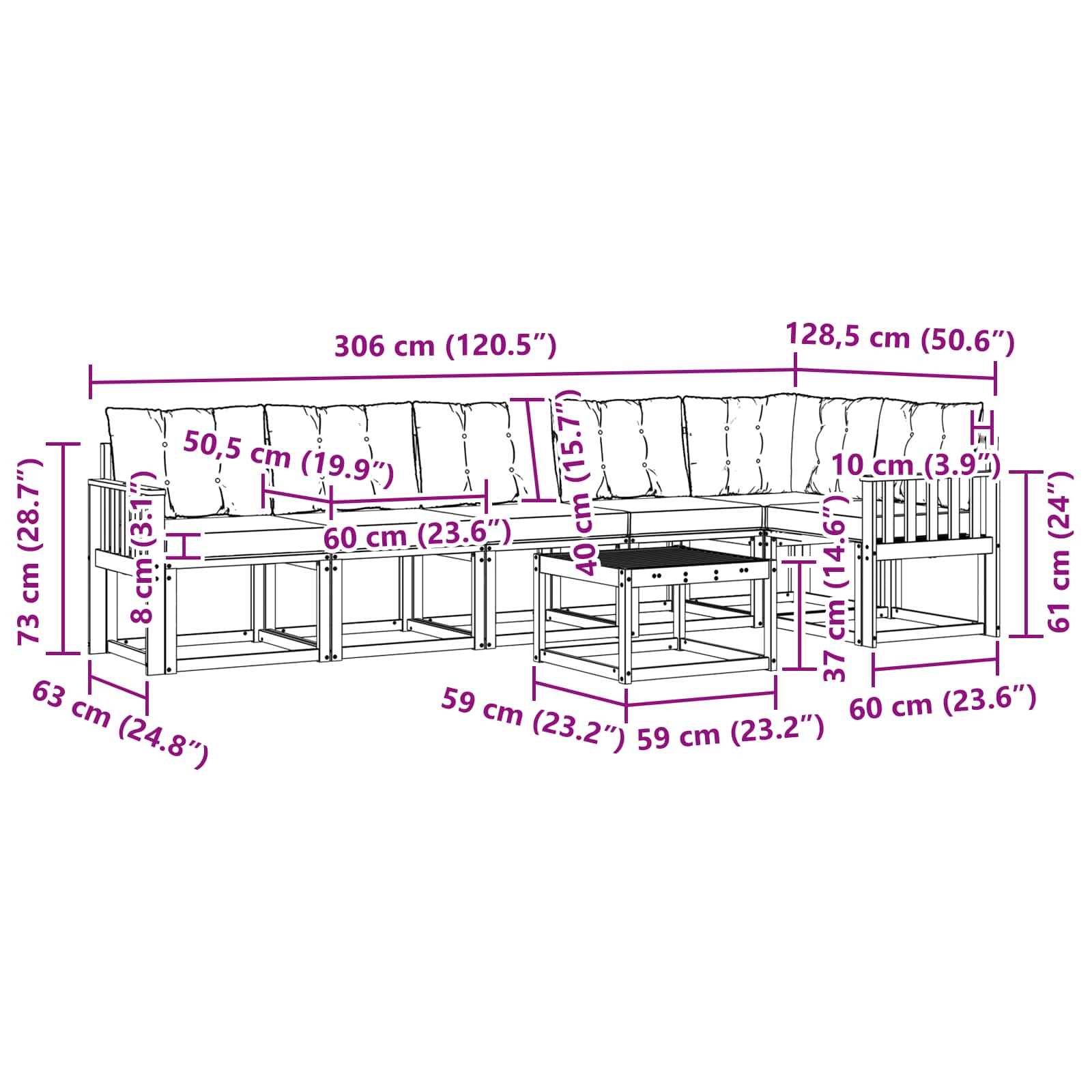 Set vanjskih sofa s jastukom 7 pcs Prirodna i crna