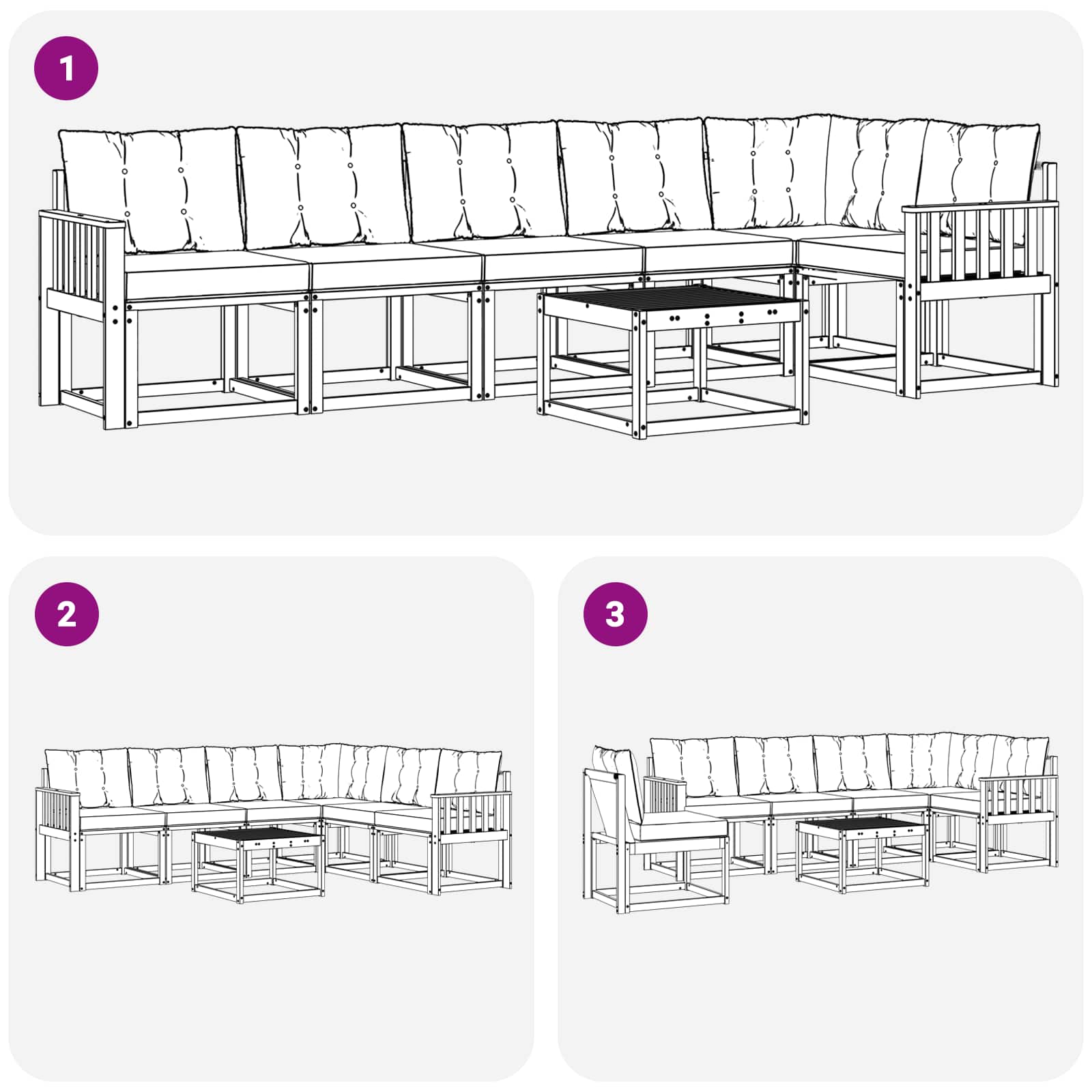 Set vanjskih sofa s jastukom 7 pcs Prirodna i crna