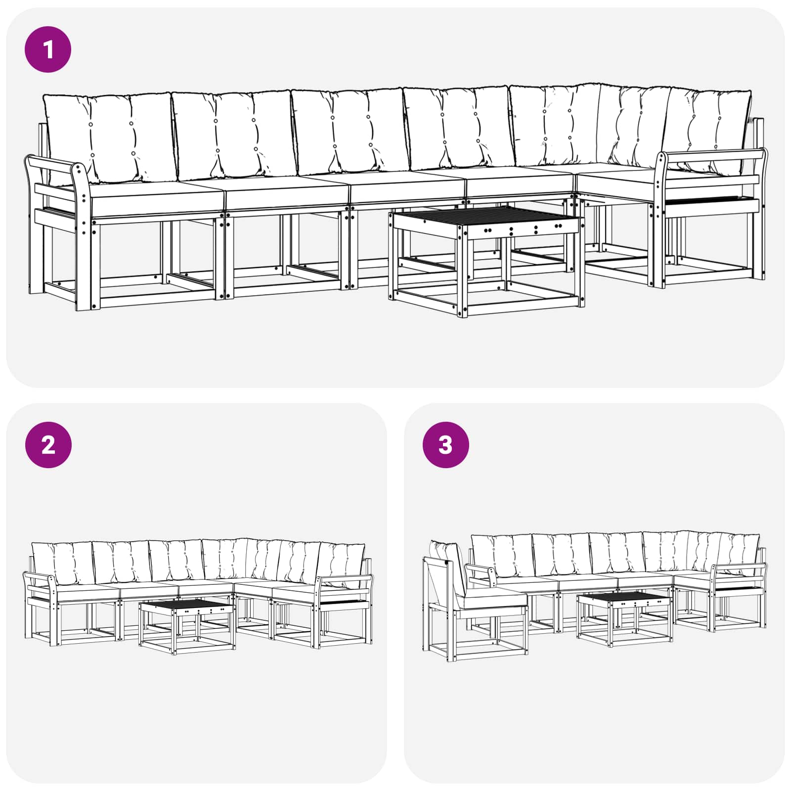 Set vanjskih sofa s jastukom 7 pcs Prirodna i crna