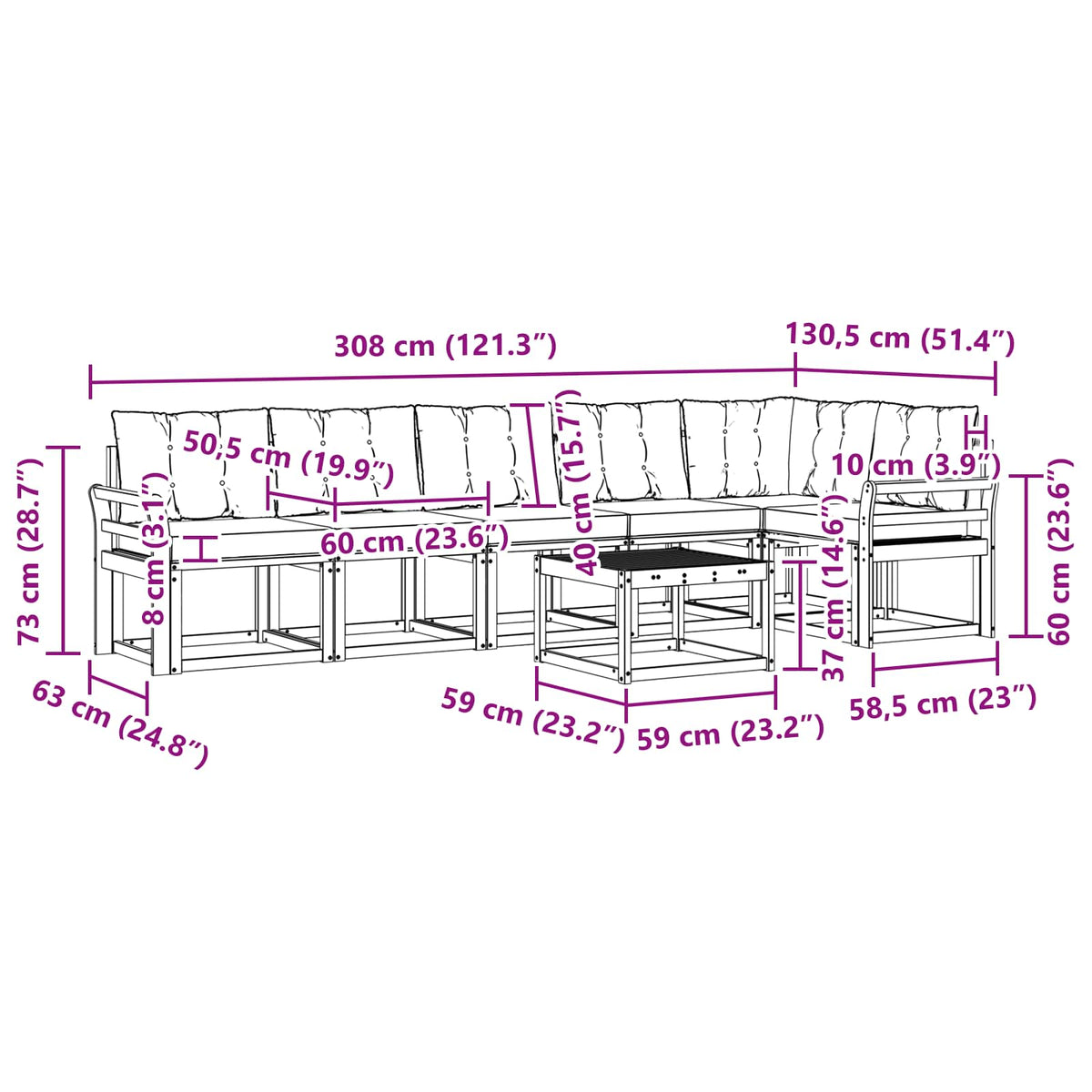 Set vanjskih sofa 7 kom. Prirodna i bež