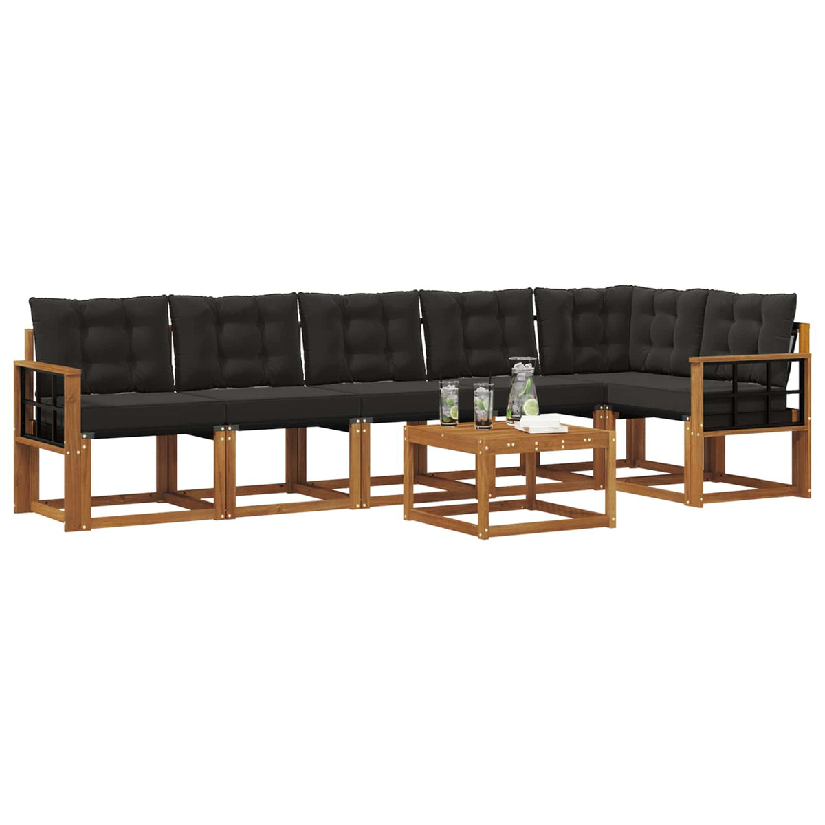 Set vanjskih sofa 7 kom. Prirodna i crna