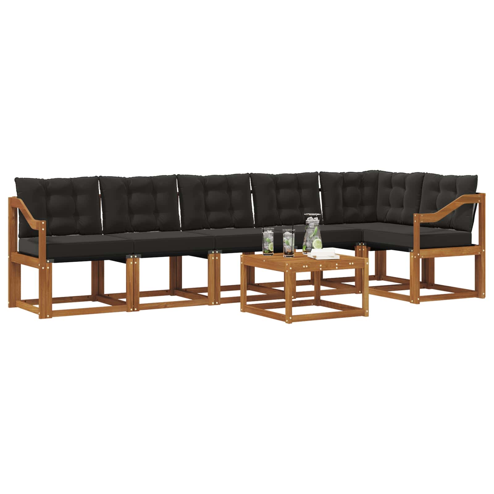 Set vanjskih sofa s jastukom 7 pcs Prirodna i crna
