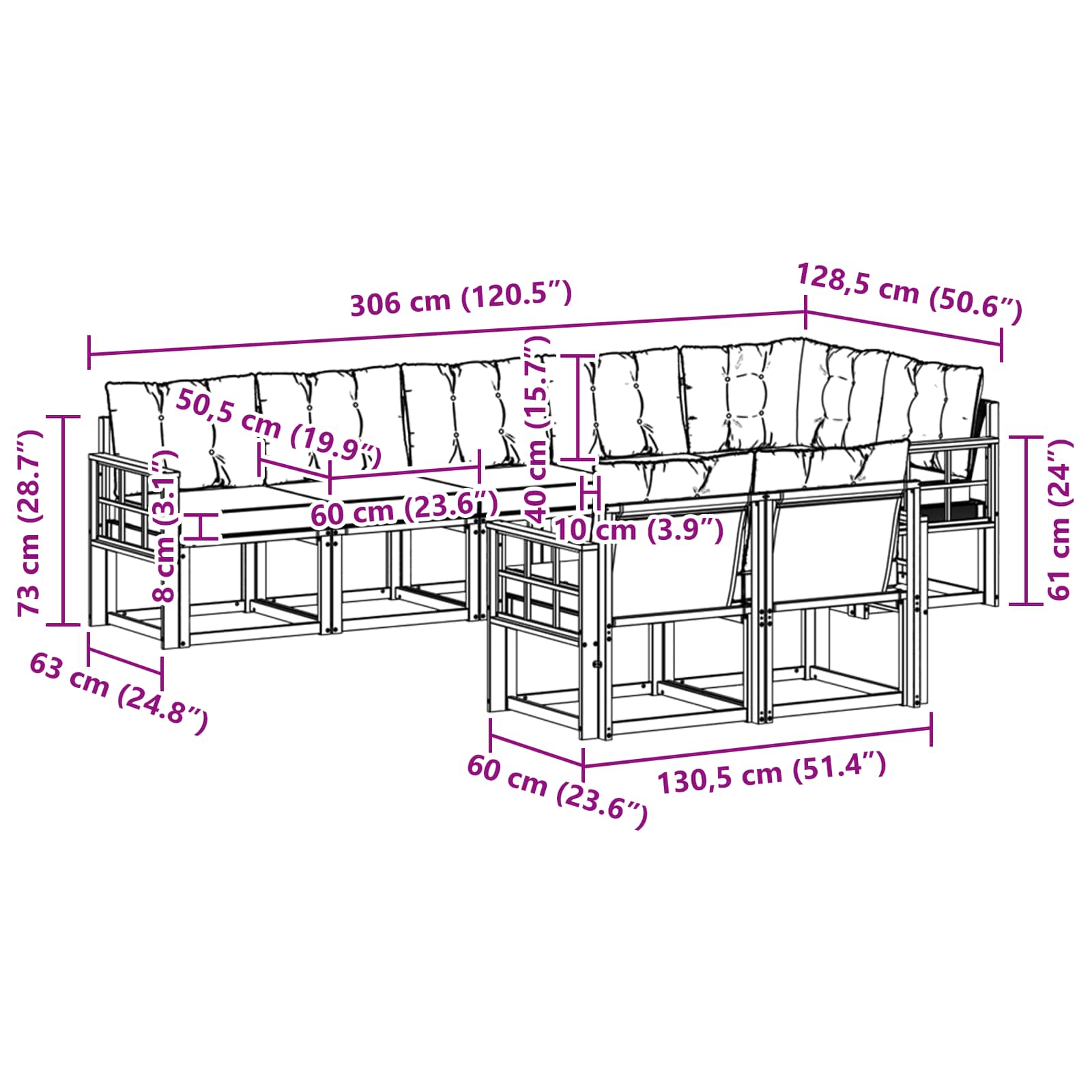 Set vanjskih sofa s jastukom 8 pcs Prirodna i crna
