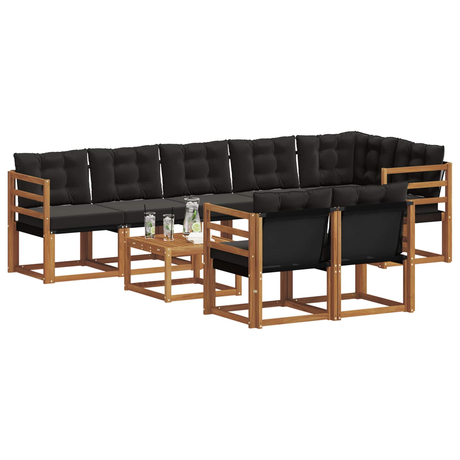 Set vanjskih sofa s jastukom 9 pcs Prirodna i crna